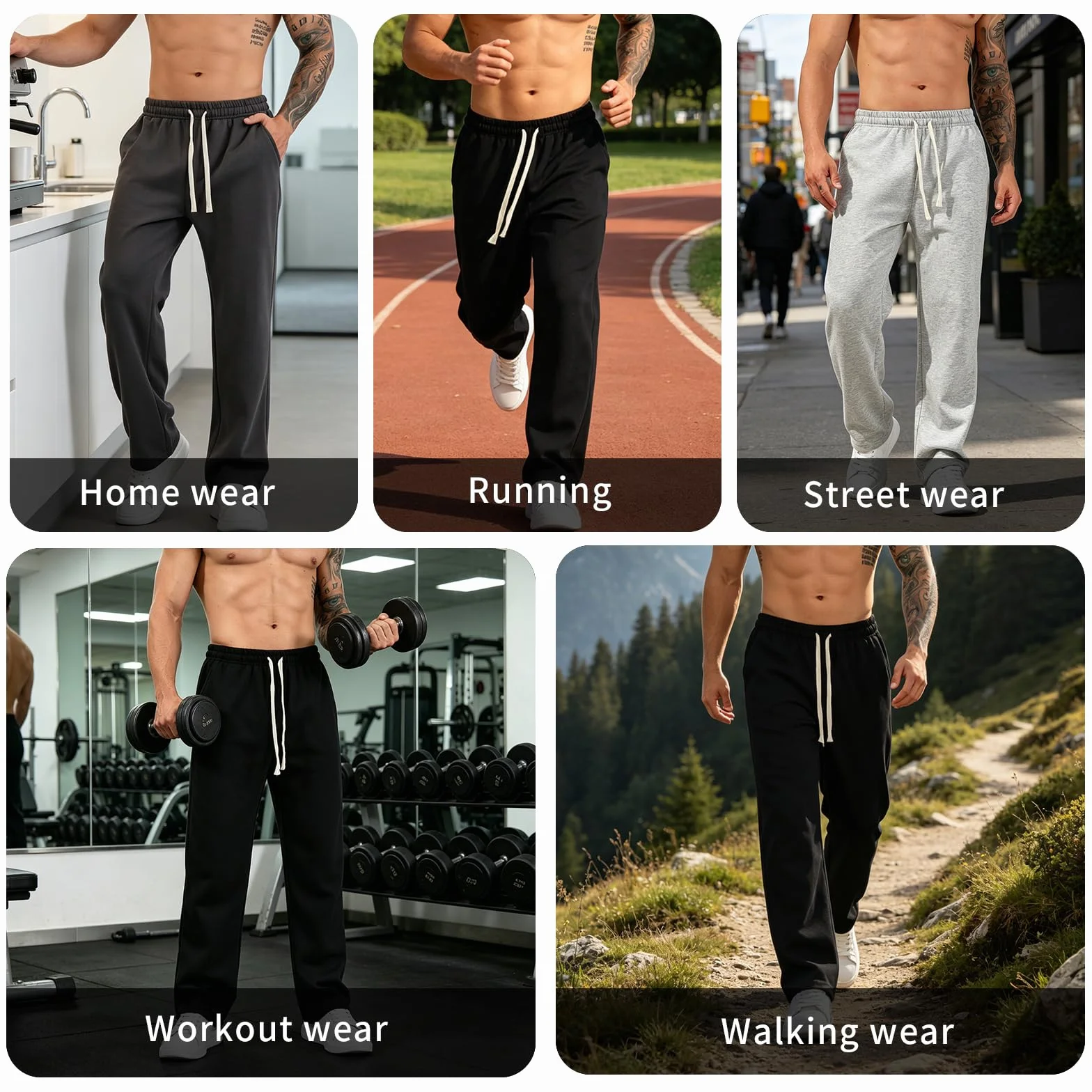 SHAGGA Pantalon de jogging homme ourlet droit taille élastique poches course gym entraînement