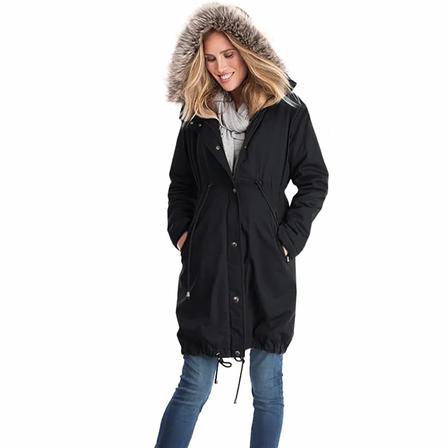 Veste d'hiver pour femme enceinte 3 en 1 en coton imperméable avec capuche et poches