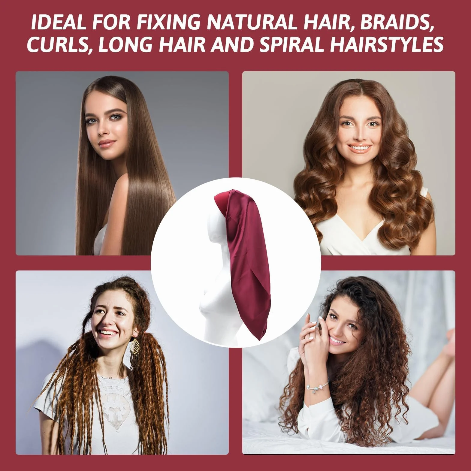 Bonnet Satin Cheveux Long en Soie pour Soins Capillaires