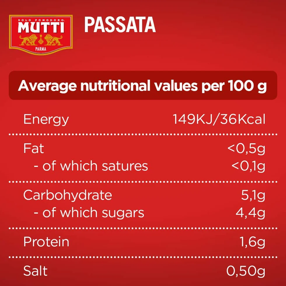 Mutti passata di pomodoro confezione da 12 barattoli in vetro da 700 grammi ciascuno (1000042925)