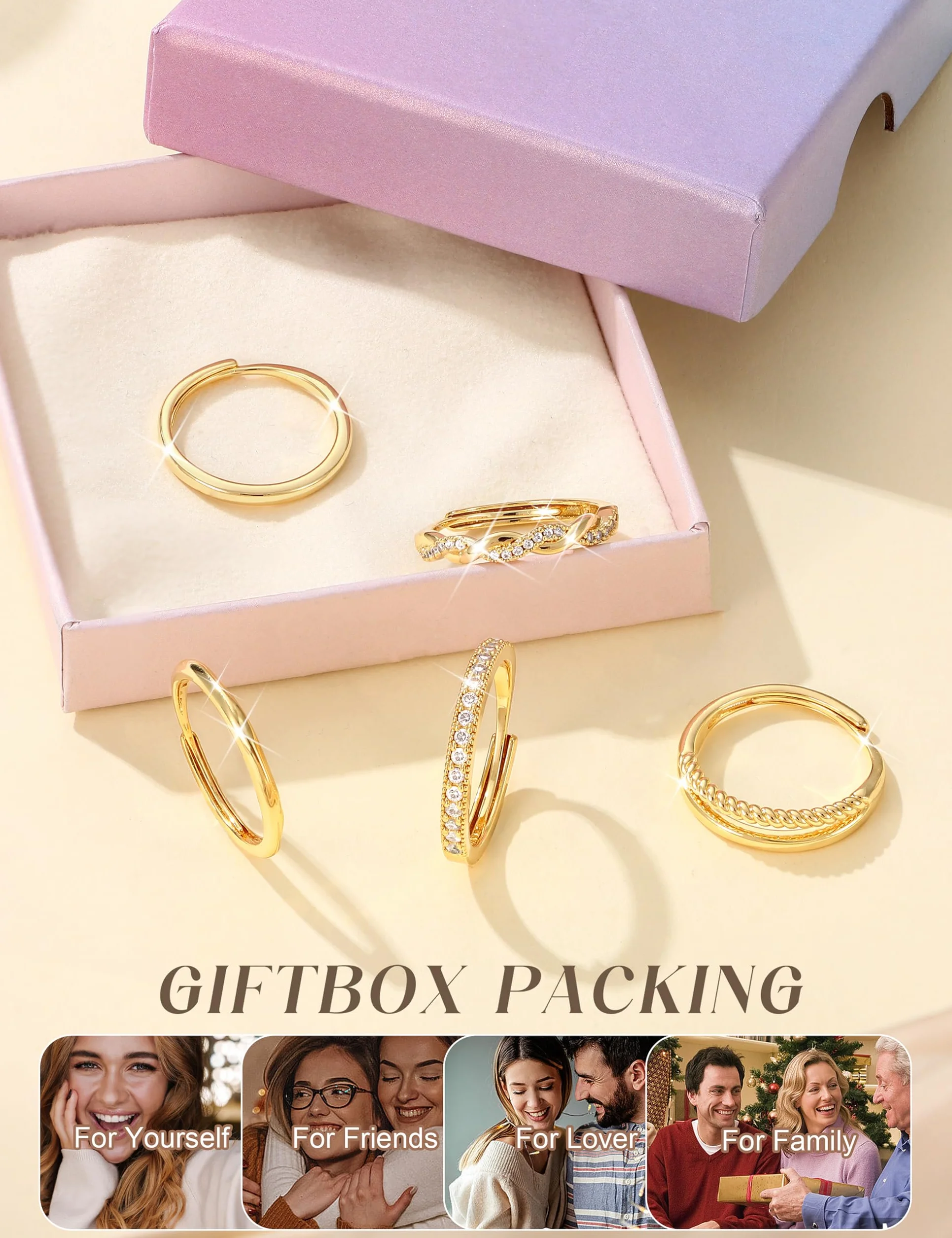 Bague Or 14K Femme Réglable Zircone Cubique Plaqué Argent YADOCA