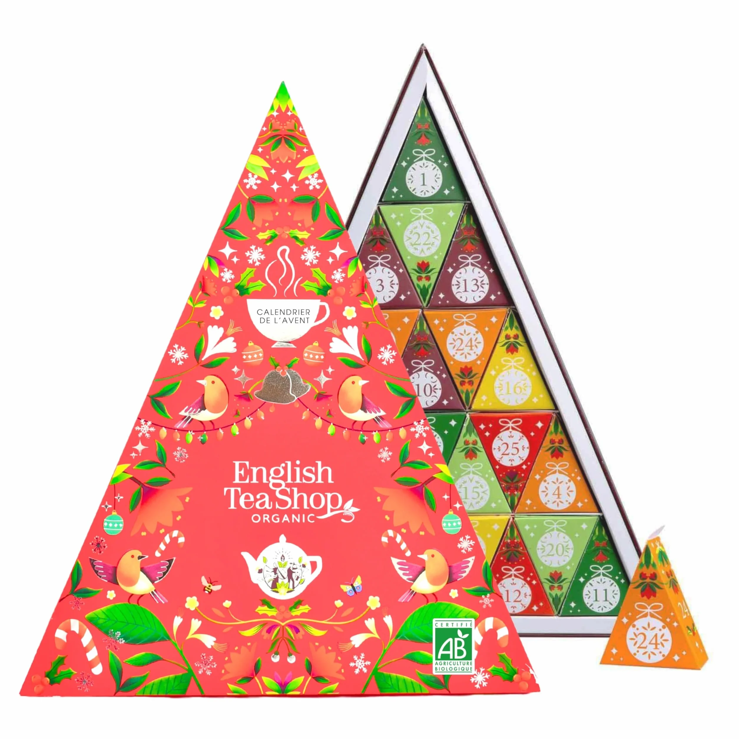 English Tea Shop - Calendrier de l'Avent Thés & Infusions bio Triangle rouge - 25 sachets de thé et infusions à déguster avant Noël - Idée cadeau Noël femme ou homme
