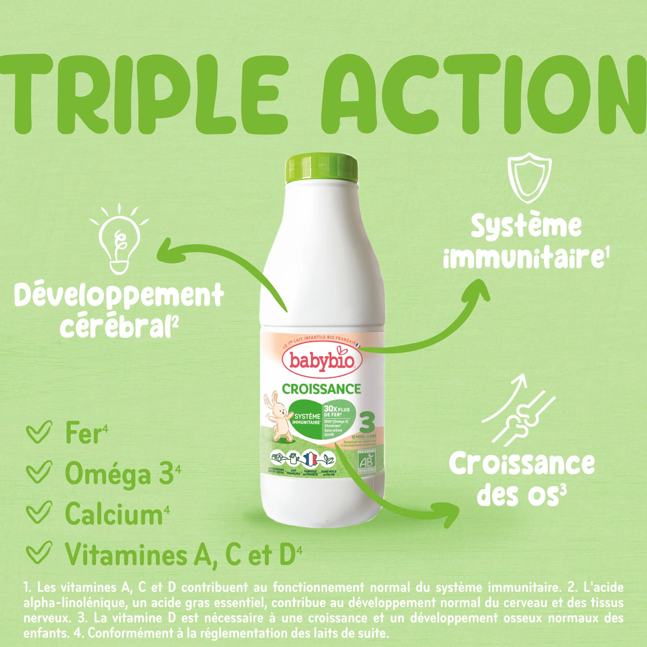 Babybio Croissance Lait de Vache 10 mois 6 x 1L