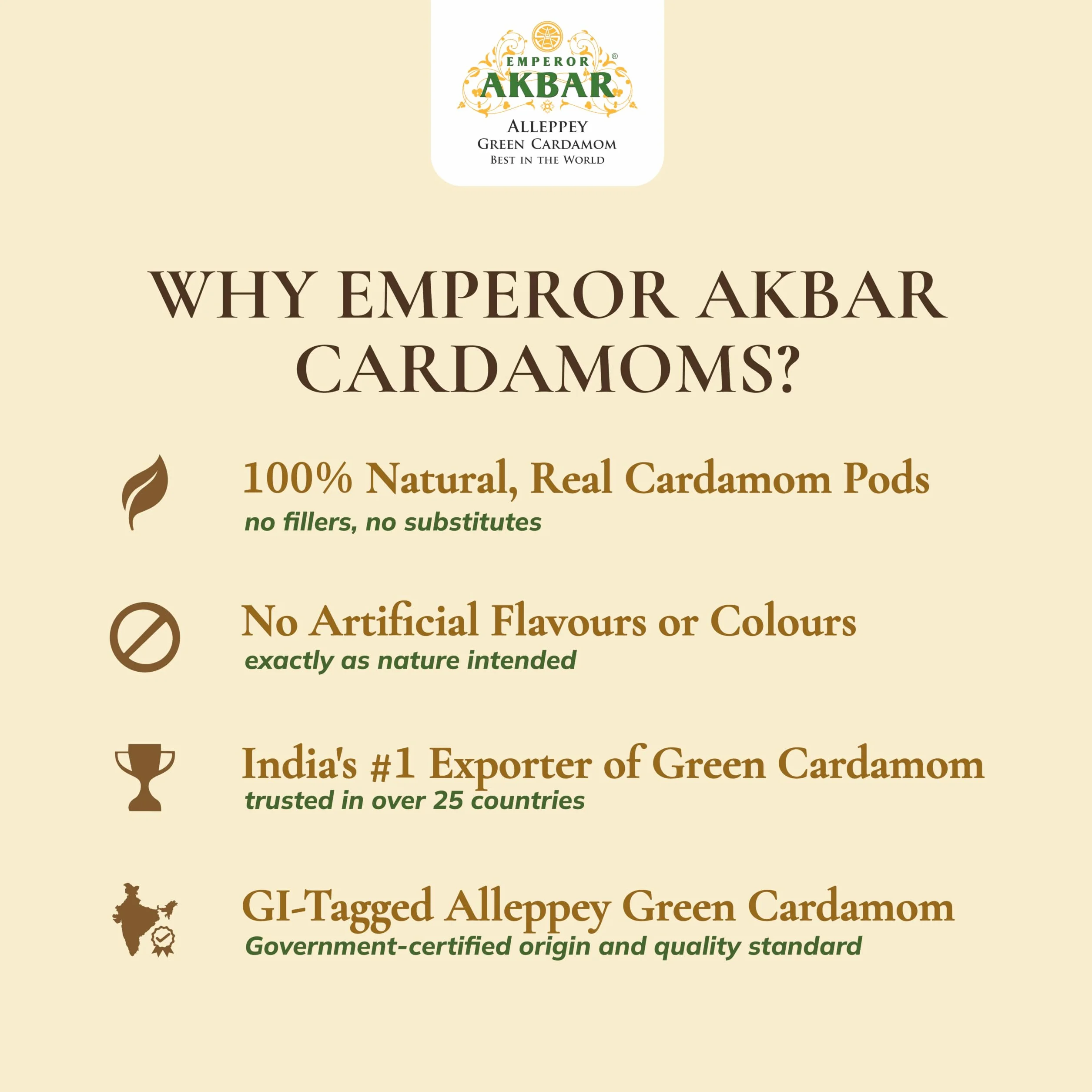 Emperor Akbar Cardamome (Elaichi) – 100 g – Cardamome verte dans un paquet aromatique supérieur (Grade violet – 8 mm ci-dessus)