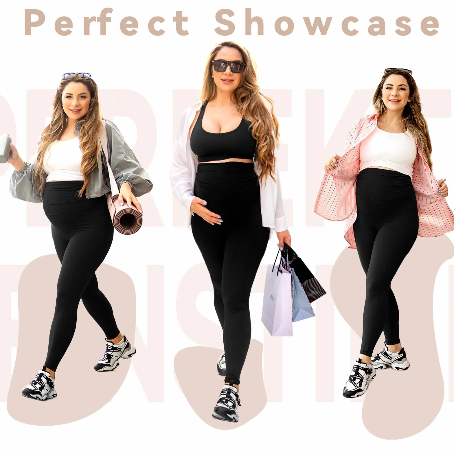 Legging de maternité pour femme avec poches sur le ventre, pantalon de yoga de grossesse