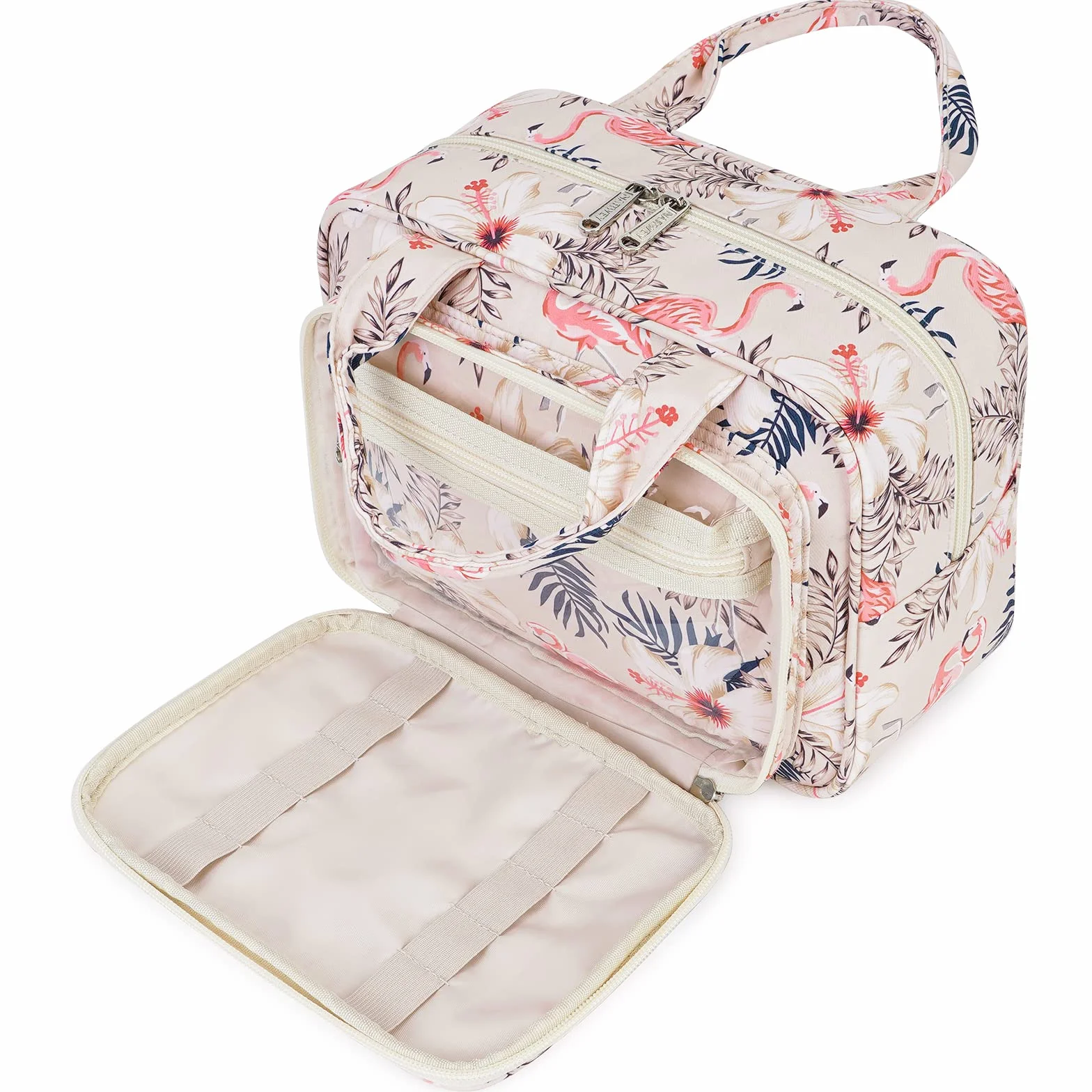 Narwey Trousse de Toilette Grande Femme Sac de Voyage Maquillage Organisateur Flamant