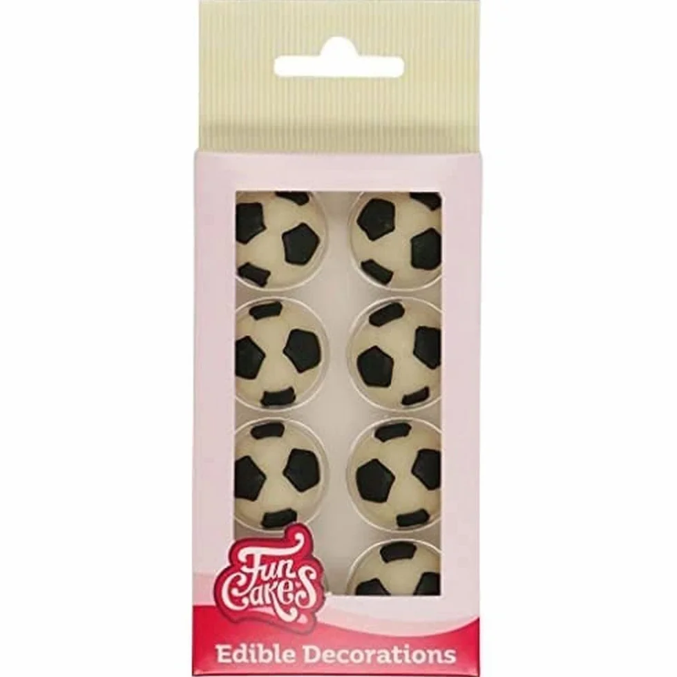 FunCakes Décorations en pâte à sucre FunCakes Football: Prêt à utiliser pour la décoration de gâteau, Parfait pour les cupcakes de football, les muffins et plus, Certifié sans gluten, Set / 8