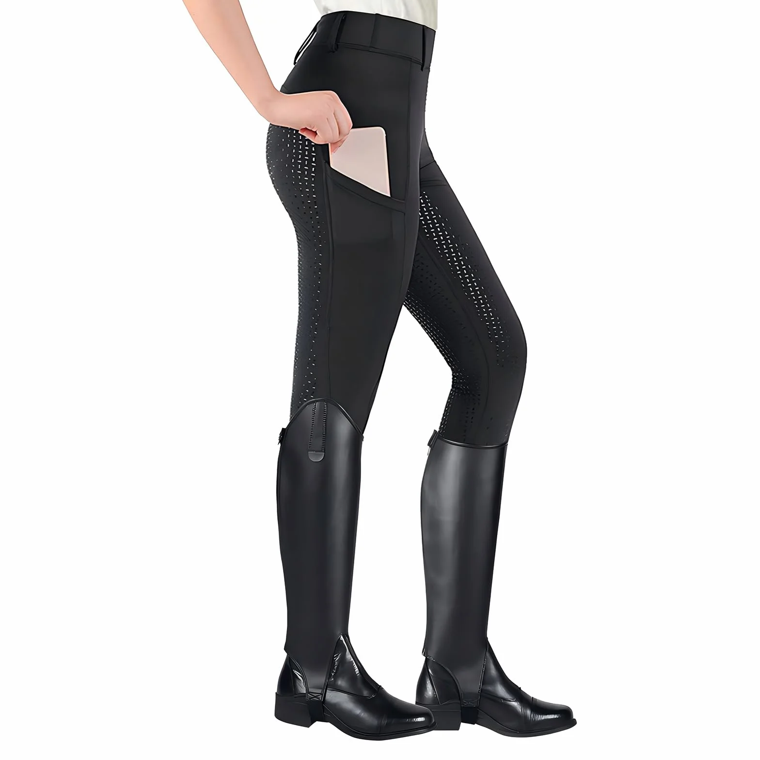 Pantalon d'Équitation Femme HOTUT, Legging à Fond Intégral Silicone Taille Haute avec Poche
