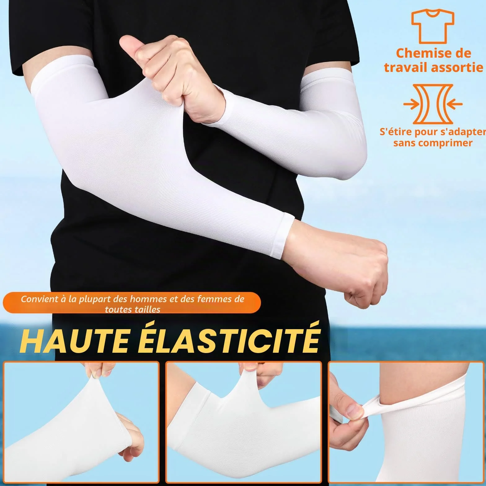 Manchettes Anti-Uv Compression 2 Paires UPF 50+ Running Cyclisme Homme Femme