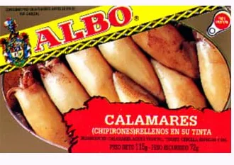 Albo Calamares Encornets Farcis à l'Encre de Seiche, Sauce Noire, Recette Traditionnelle, Pack de 2 Boîtes de 115g