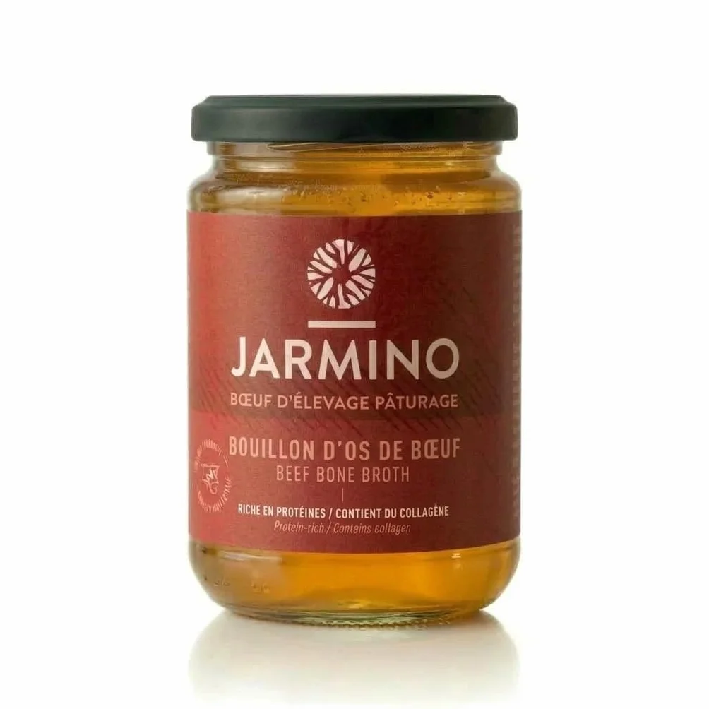 JARMINO Bouillon d'os de boeuf (4x 350ml) | bone broth soupe | acide hyaluronique, collagène et protéine naturelle | bio