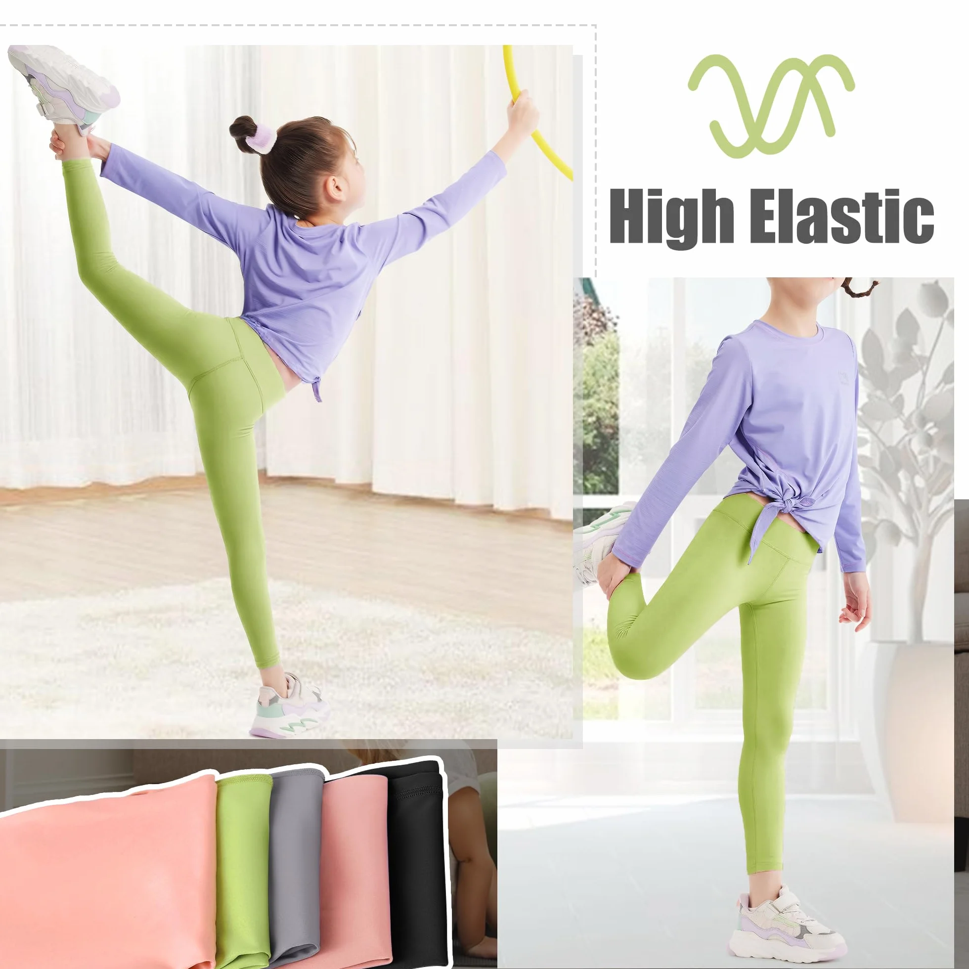Legging de Sport pour Enfant Fille Pantalon de Gymnastique Respirant 5-11 Ans