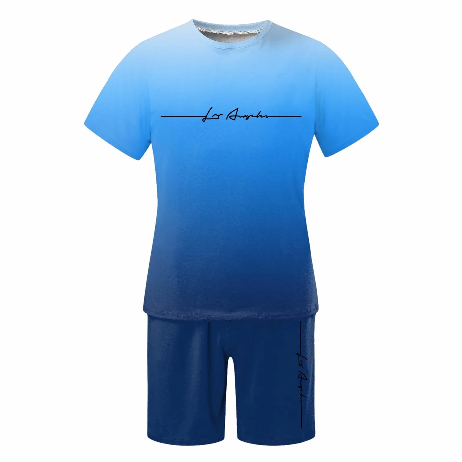 Ensemble Jogging Homme Court Ete Chic Baggy 2 Pièces T-Shirt Imprimé Lettrage Short Cordon Respirant Survetement Plage