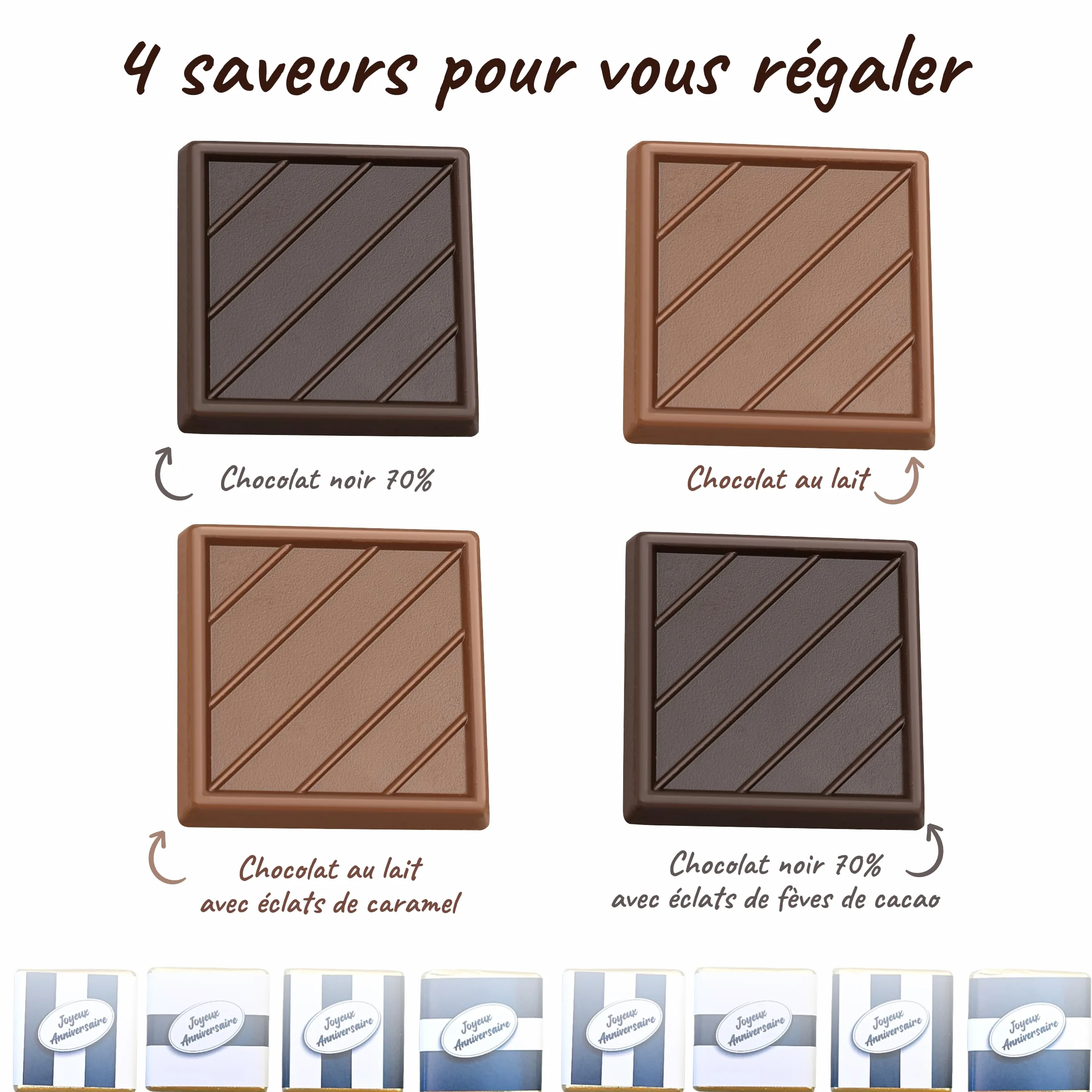 Boîte de Chocolat a Offrir pour Anniversaire - Coffret de 40 Carrés de Chocolat Individuelss au Lait et Noir - 100% Pur Beurre de Cacao - Fabriqué en France - Couleur Bleu - 200 Gr