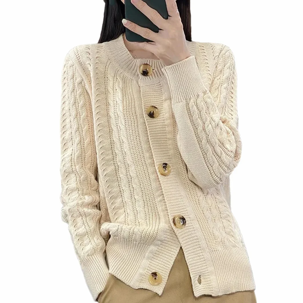 Alloaone Cardigan Ample Femmes Col Rond Manches Longues Pull Torsadé