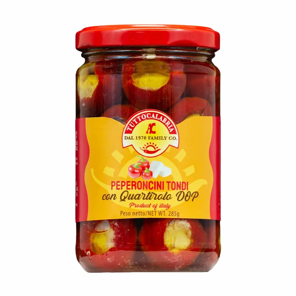 TuttoCalabria, Piments Farcis au Fromage Quartirolo DOP, 285g, Spécialité Artisanale, Goût Équilibré entre Piquant et Crémeux, Idéaux pour Entrées et Apéritifs, Made in Italy