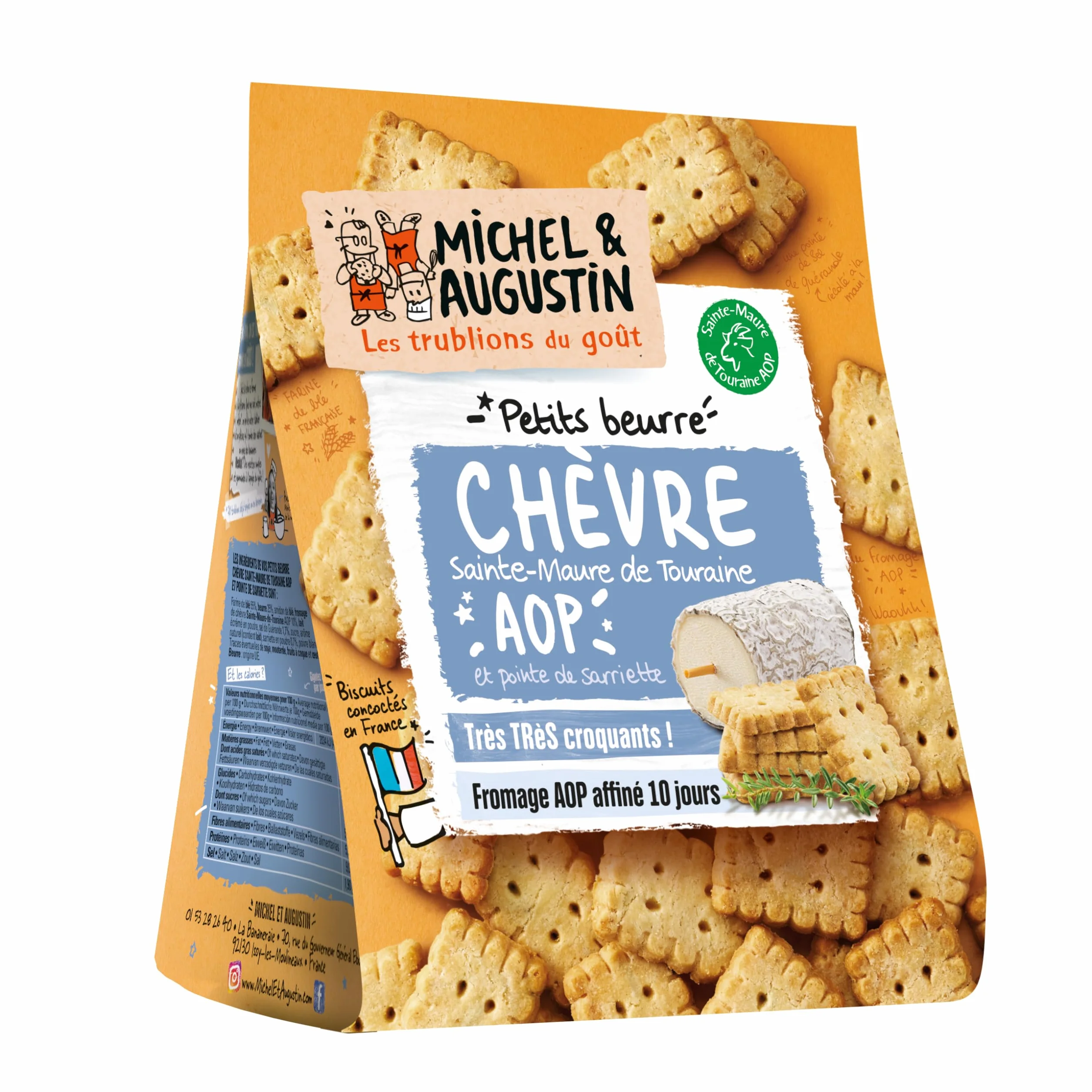 Michel et Augustin – Petits Gâteaux Sec Apéritifs au Chèvre Sainte-Maure de Touraine AOP et Sarriette – Biscuits Salés Gourmands – Fabriqués en France – 100g x 8