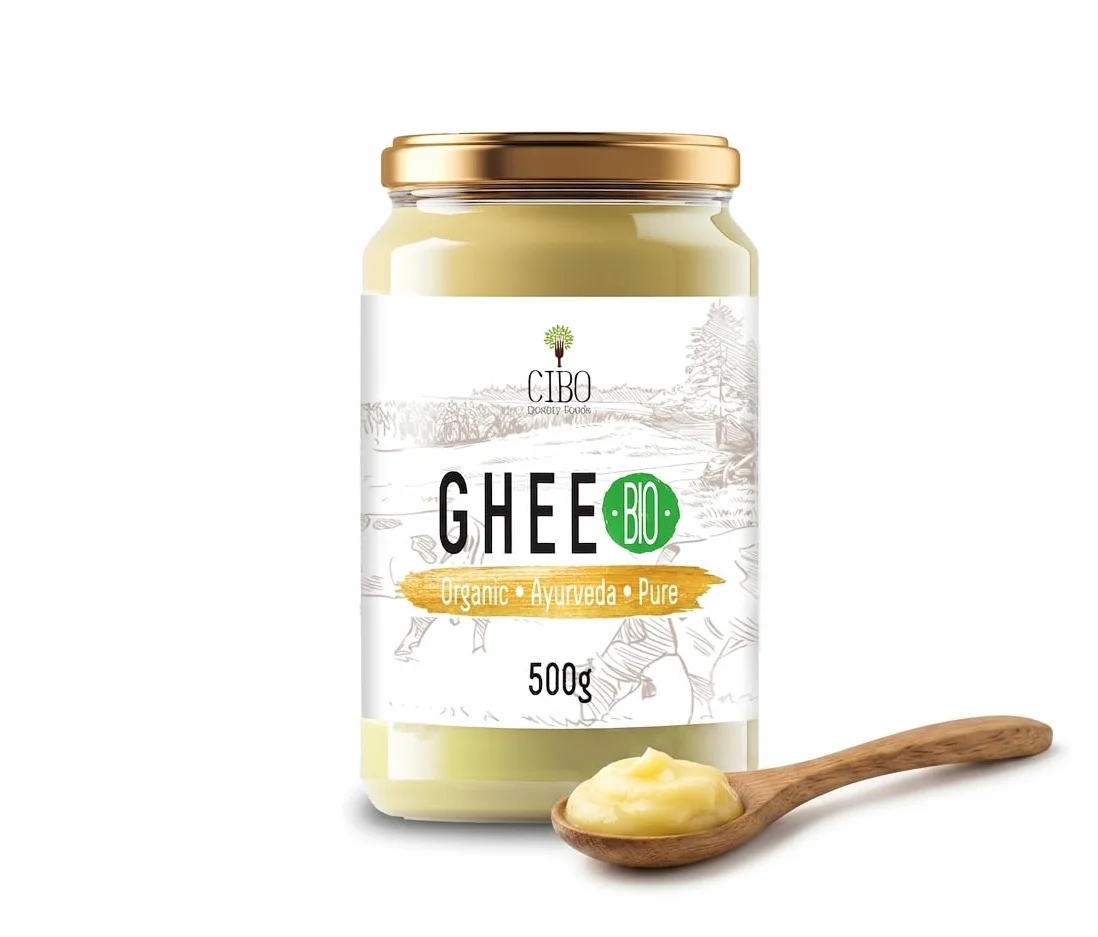 Cibo Ghee Bio 500g - Lait de Parme et Reggio Emilia - Fabriqué en Italie - Vaches de Pâturage - Point de Fumée 250°C - Issu de Crème Centrifugée