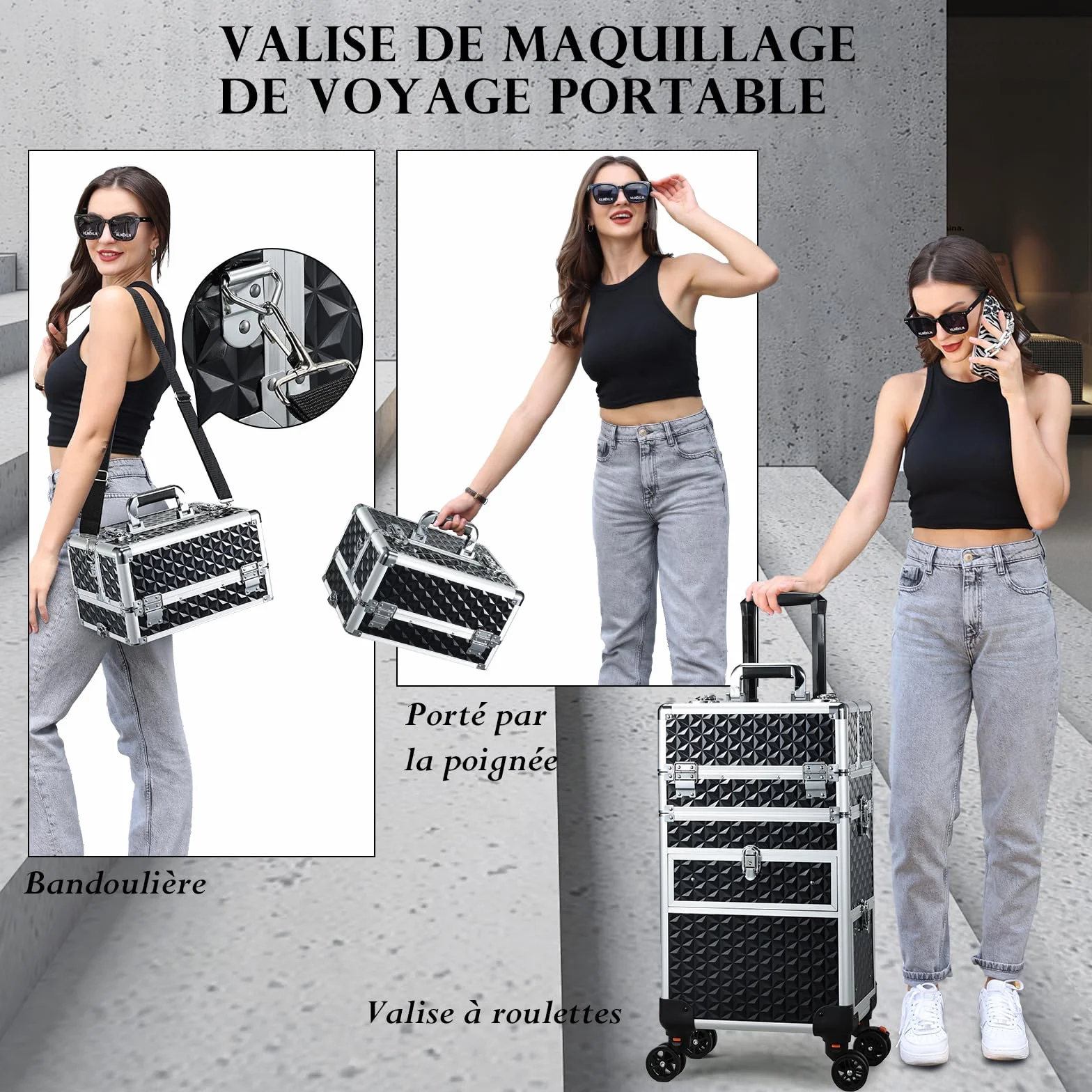 Valise Maquillage Professionnelle Trolley Beauty Case Noir foncé