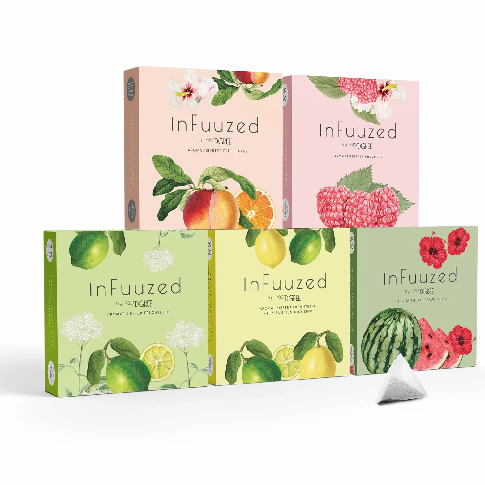 720°DGREE Goût pour l'eau "InFuuzed" - Paquet 5 Sortes - Boisson froide sans Sucre et Calories - Boissons naturellement délicieuses pour ta gourde - L'Alternative aux limonade, thé glacé, sirop