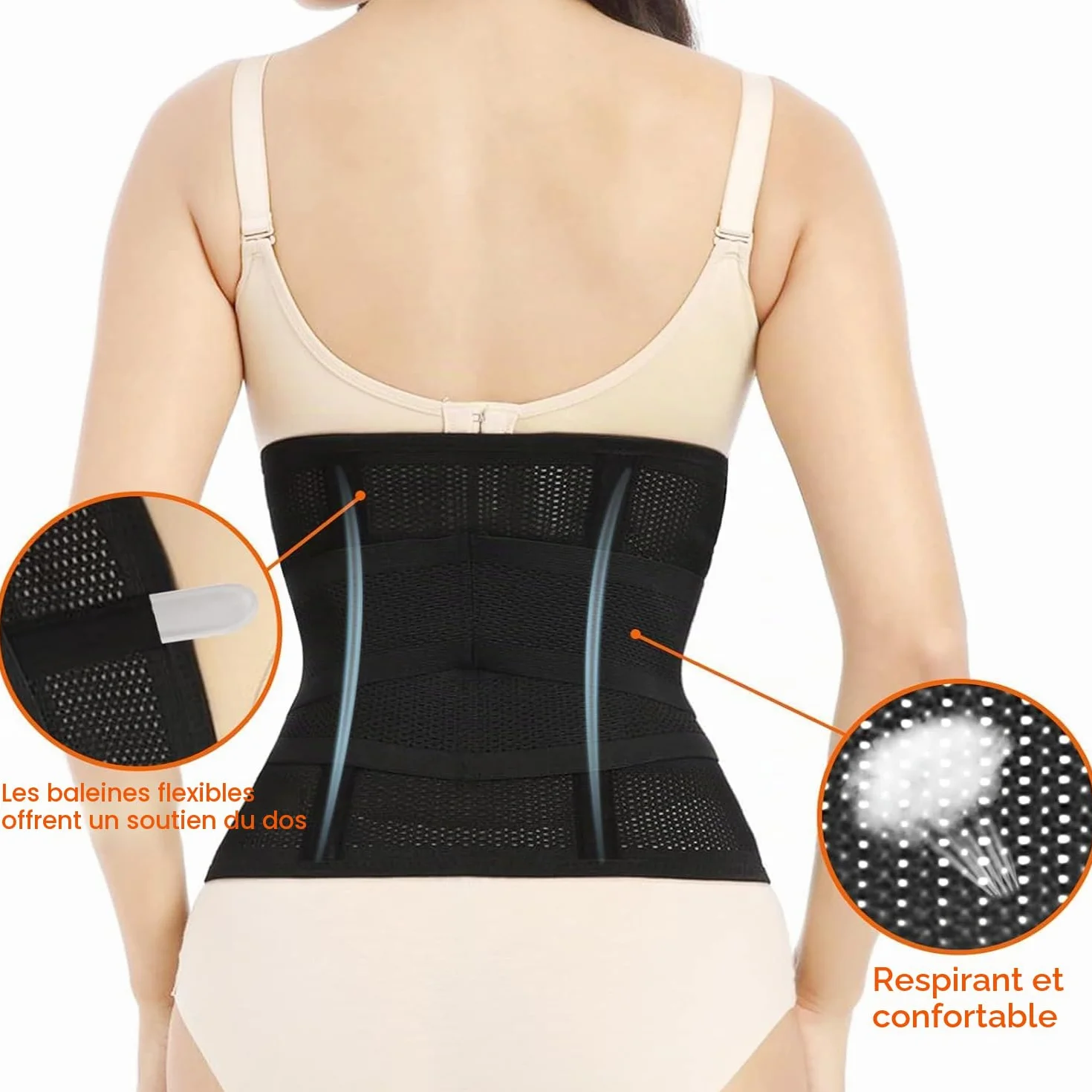 Trendyline Ceinture ventrale post-partum Ajustable Respirante pour Femmes Noir Moyen
