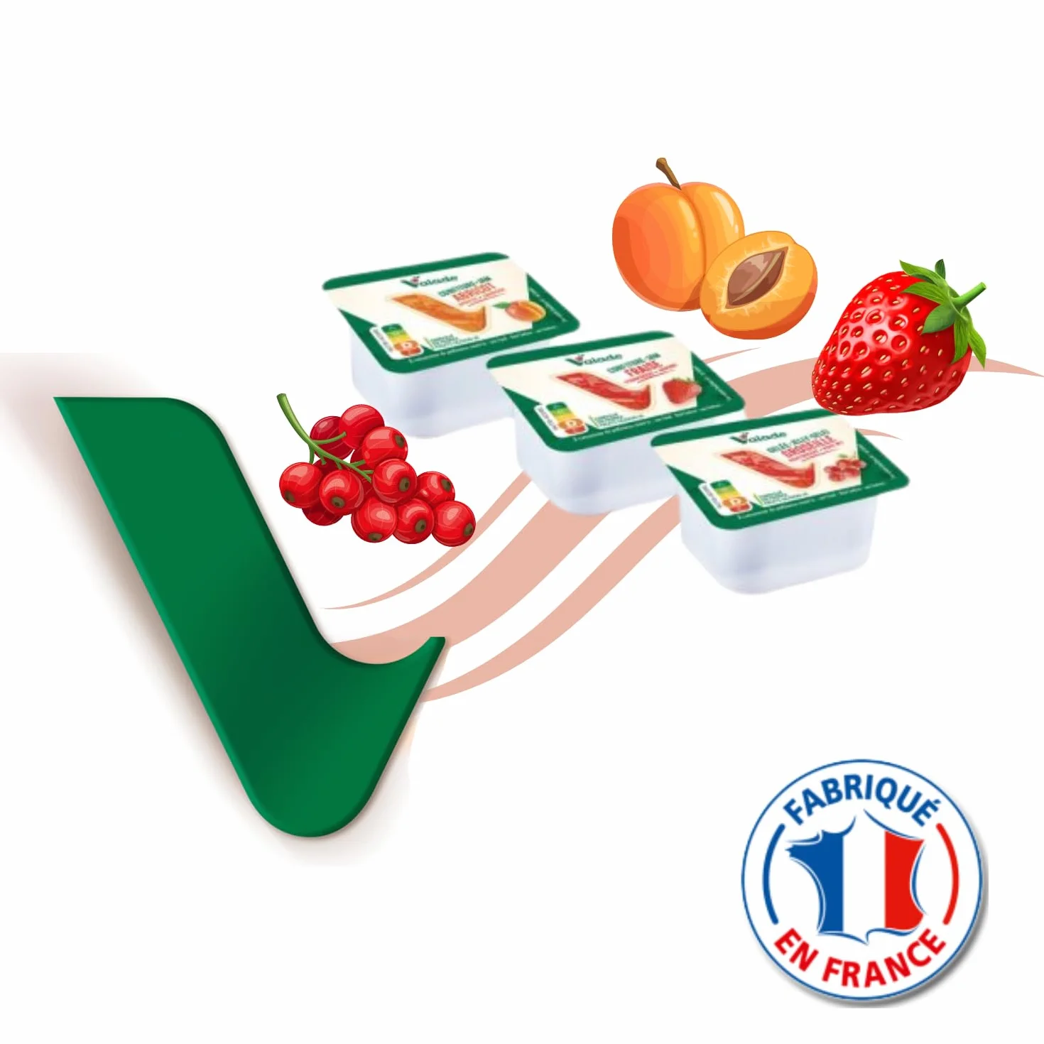 VALADE | 60 barquettes de confiture et gelée : abricot,fraise,groseille | doses individuelles de 30g pour un plaisir sans excès, pratique à emporter, idéal pour la restauration et les Airbnb
