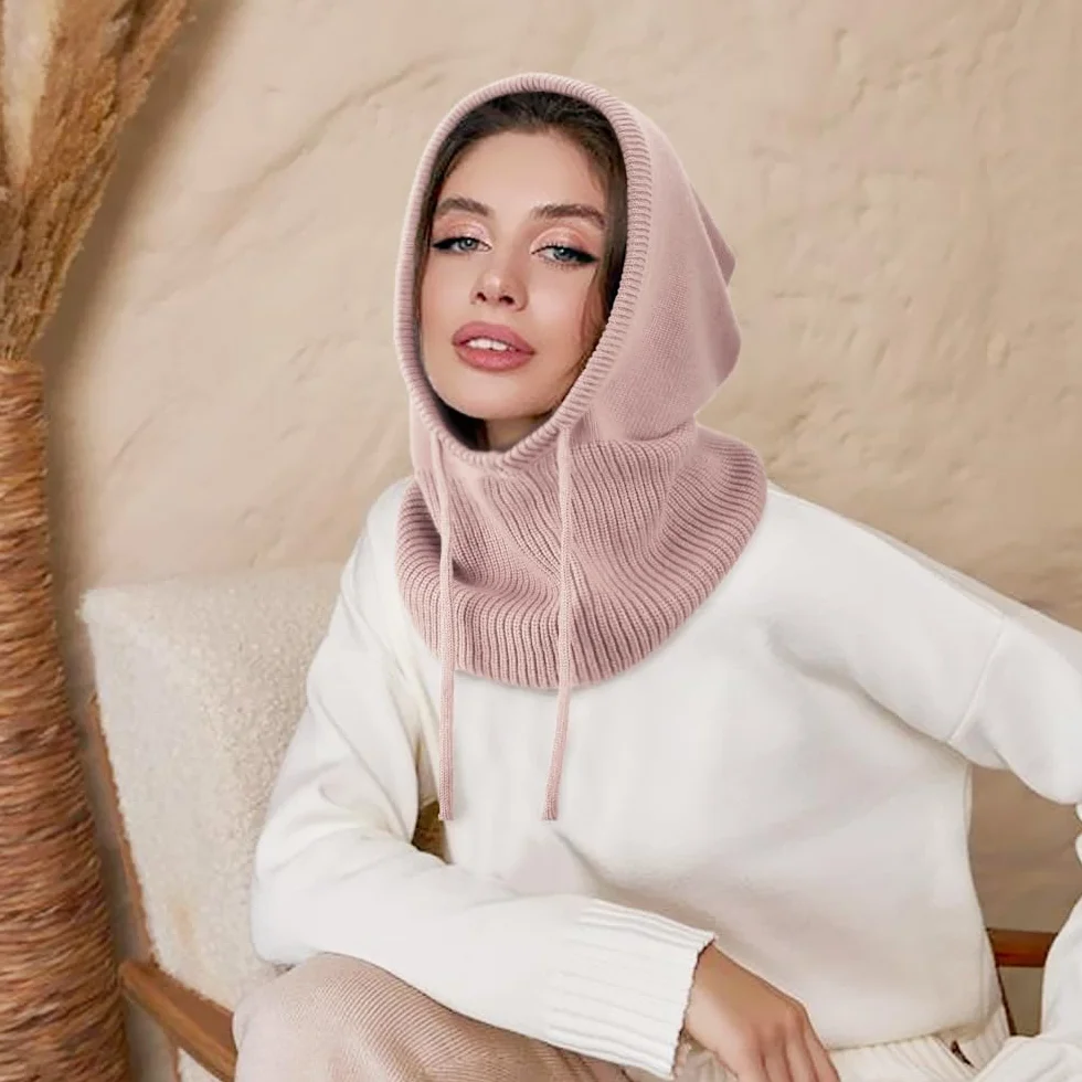 DRESHOW Bonnet Femme Hiver Balaclava Knit Beanie Cagoule à Capuche