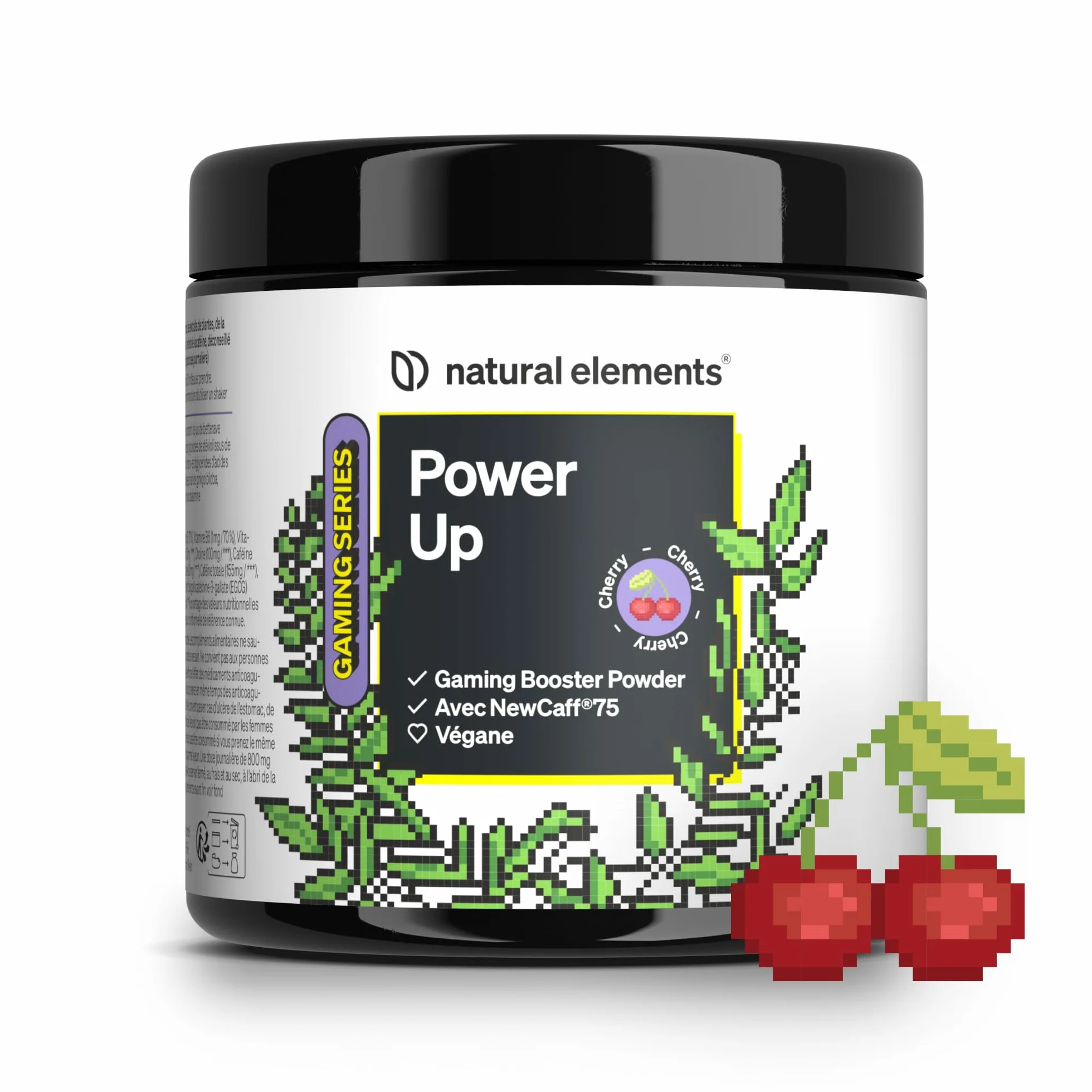 Power Up "Cherry" – Booster avec caféine, NewCaff75, vitamines B, vitamine C, L-tyrosine, extrait de ginkgo et de thé vert – 40 boissons – végane, hautement dosé, avec stevia – produit en Allemagne