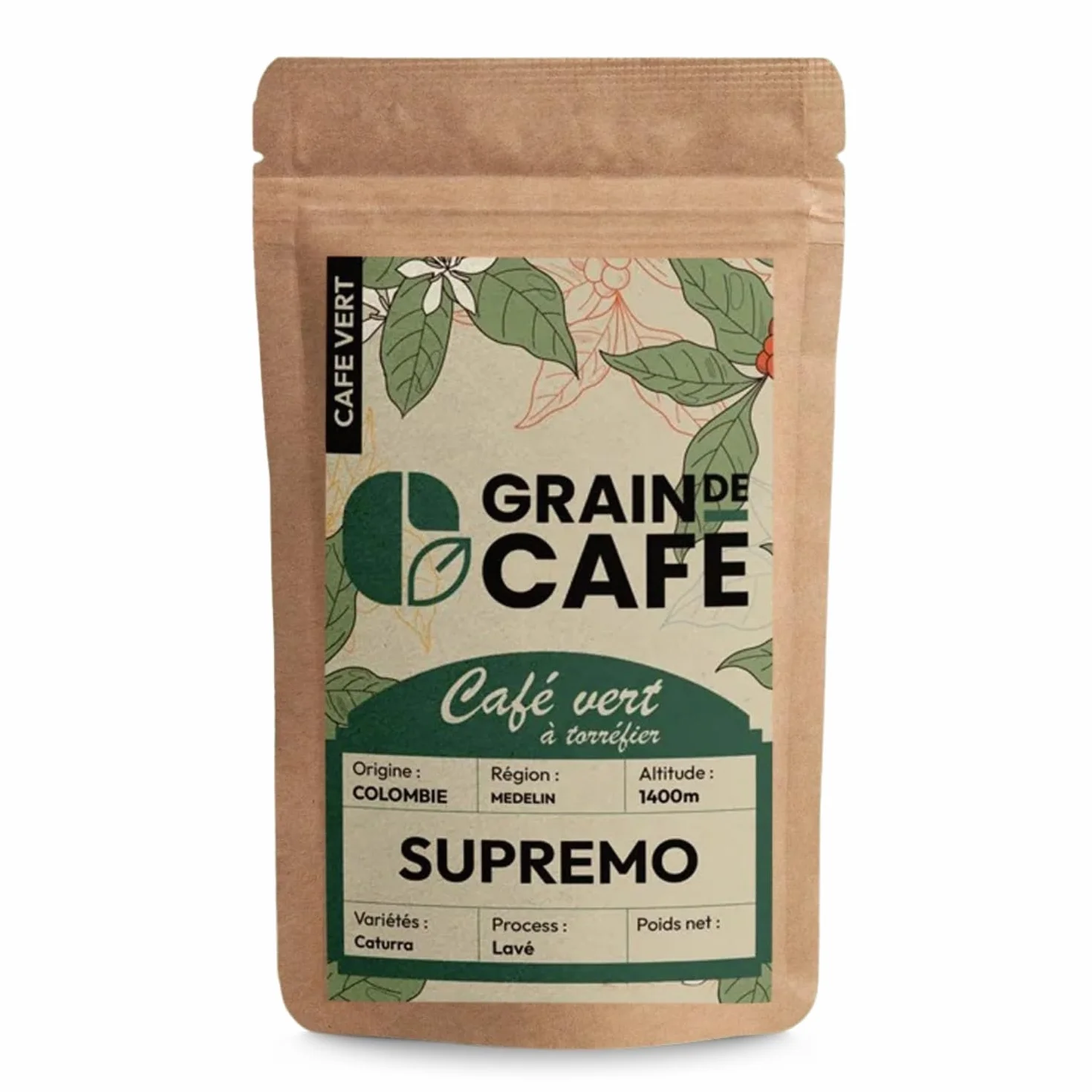 Graindecafé – Café Vert Colombie Supremo 1kg | 100% Arabica Lavé Non Torréfié | De Montagne Rond Et Aromatique | Notes De Cacao Et Fruits Jaunes | Idéal Machine À Grain Une Fois Torréfié
