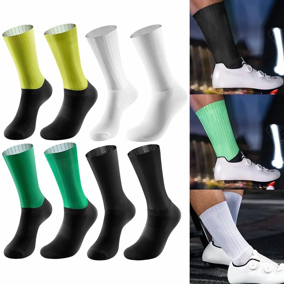 Chaussettes de cyclisme antidérapantes en silicone, résistantes au glissement et à la déformation, pour route, course et fitness