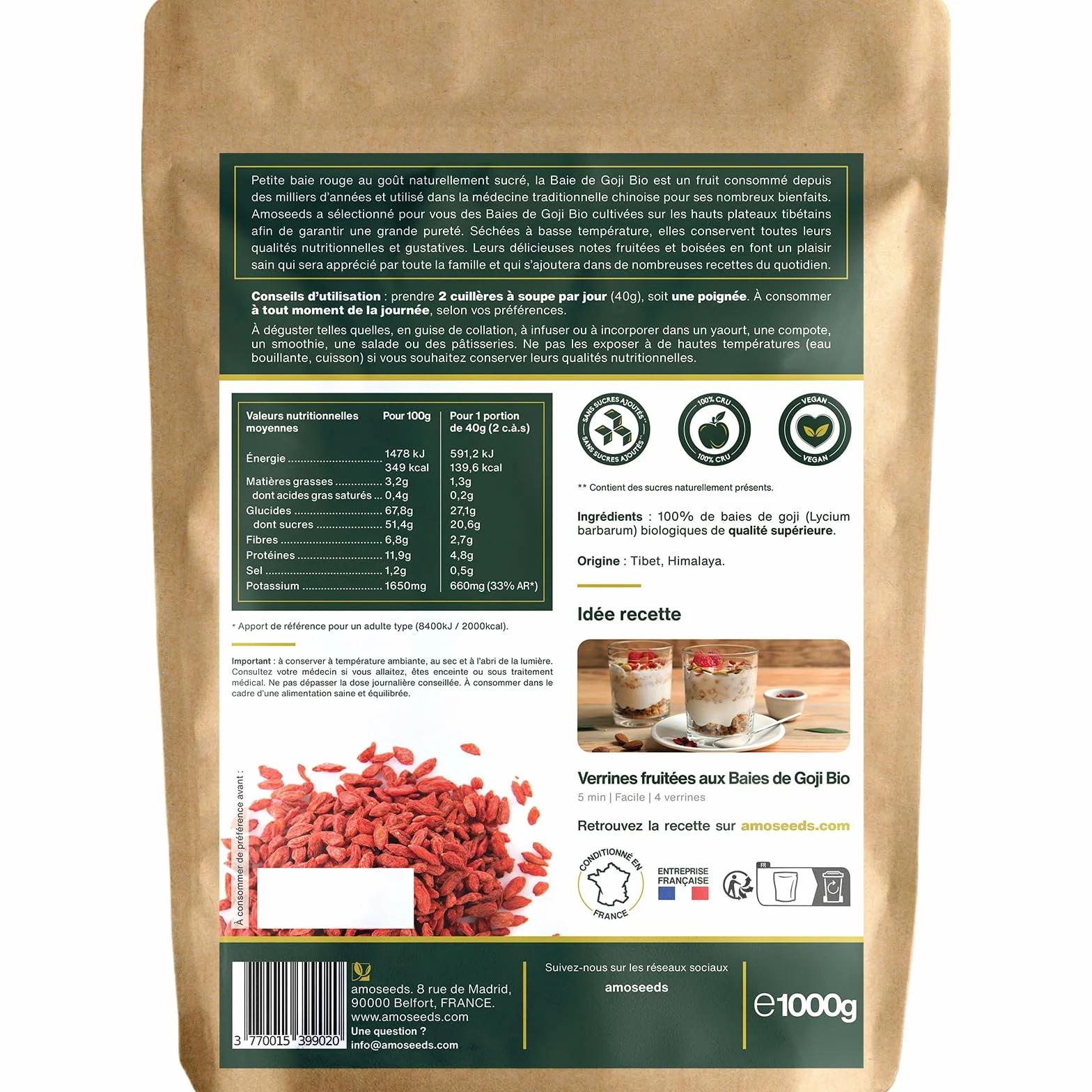 Baies de Goji Bio Supérieures 1KG | Sans soufre et sans Sucres Ajoutés | Himalaya