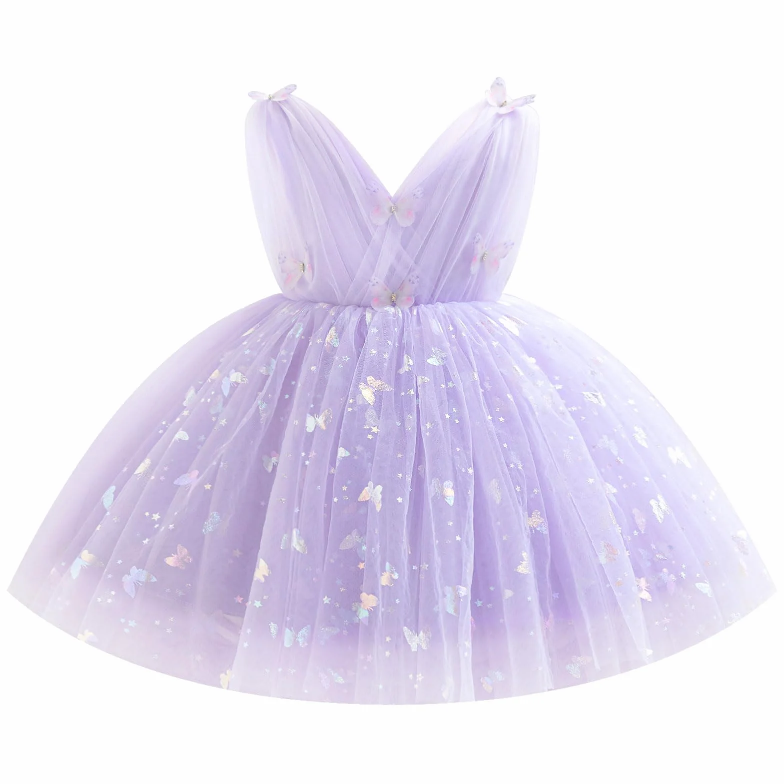 IDOPIP Bébé Fille sans Manches V-Neck Tulle Tutu Robe Princesse Fleur Anniversaire Célébration Robe De Bal