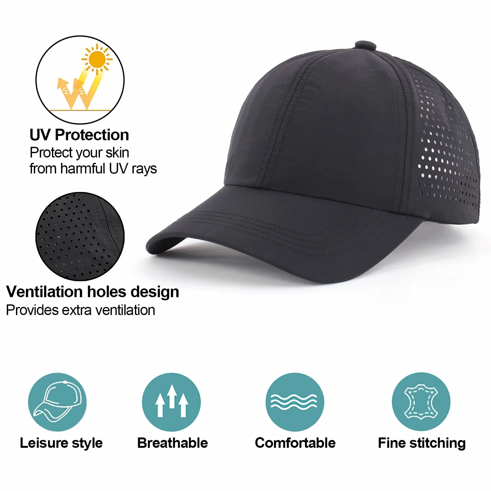 Casquette de Baseball Femme Queue de Cheval Réglable Séchage Rapide Anti-Soleil UV pour Running Golf Cyclisme