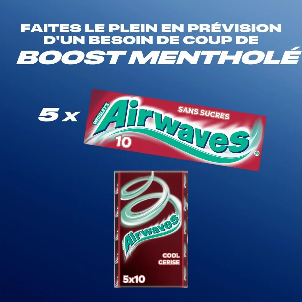 AIRWAVES Chewing Gum Sans Sucre Goût Cool Cerise 5 Paquets 70g
