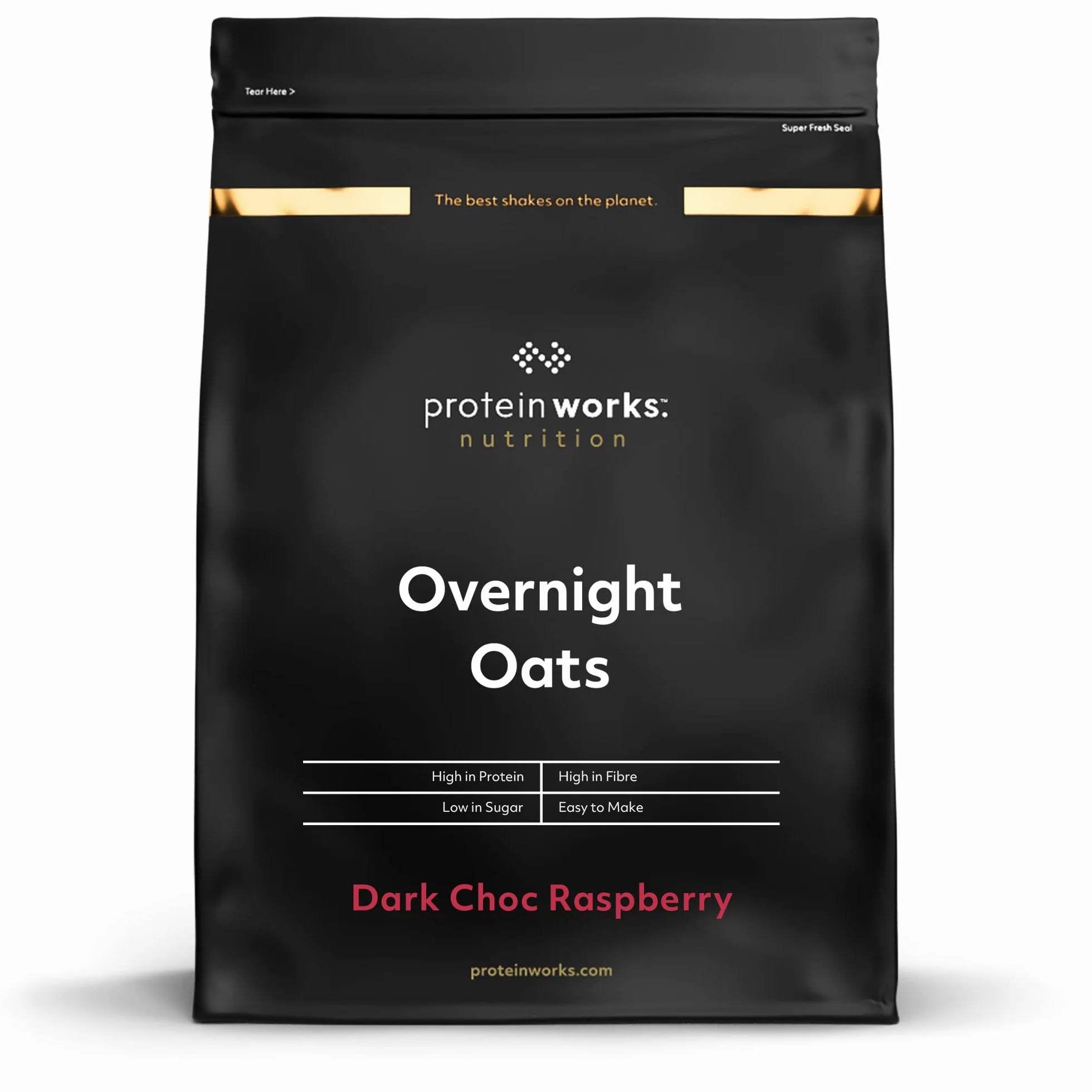 Protein Works | Overnight Oats – GOLD Innovation, Petit-Déjeuner High-Protein, Chia & Graines de Lin, Soutient Perte de Poids, Faible Sucre, Chocolat Noir Framboise, 14 Portions, 1kg