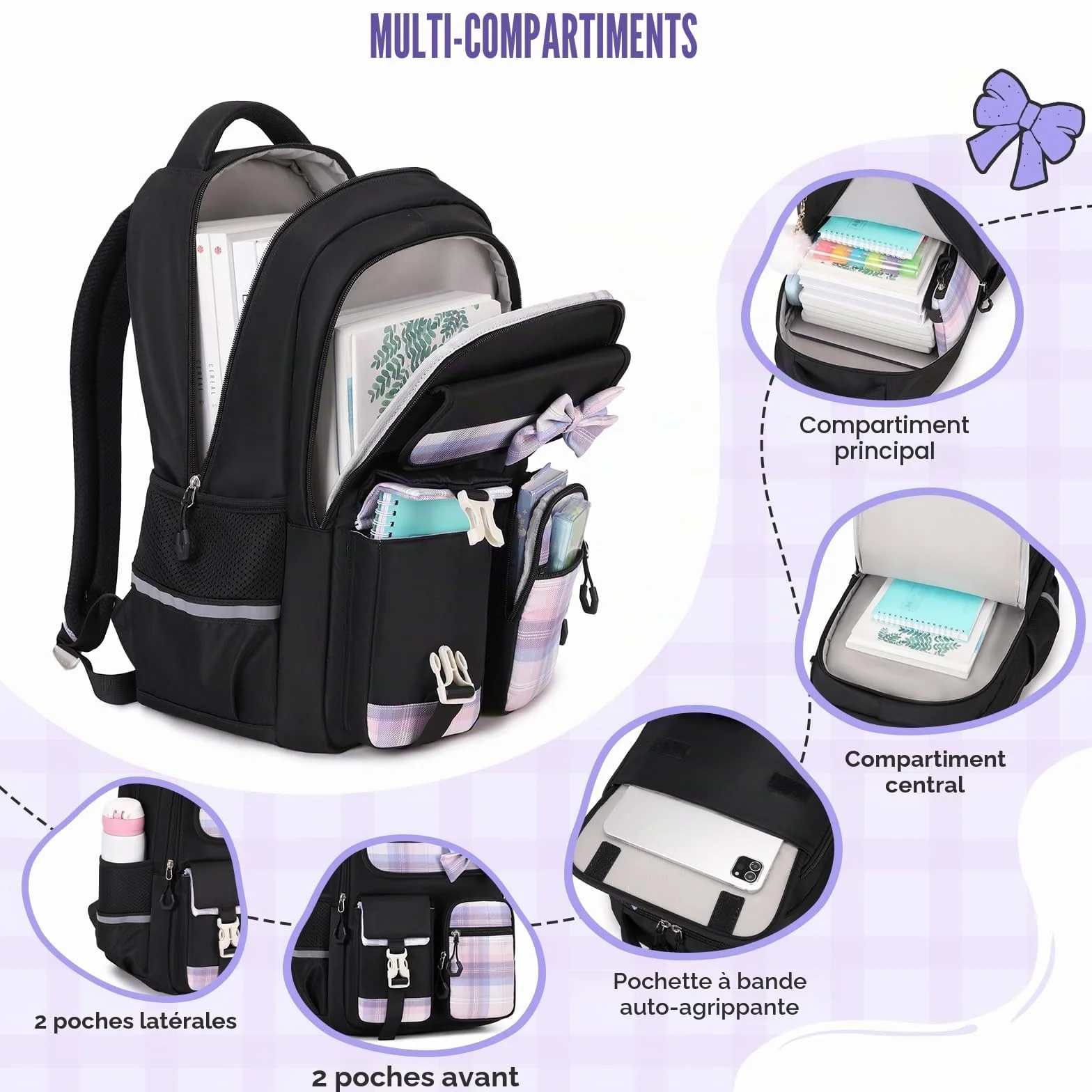 Tanou Cartable Fille Primaire Sac à Dos Scolaire Étanche Daypack Adolescentes 9-16 ans