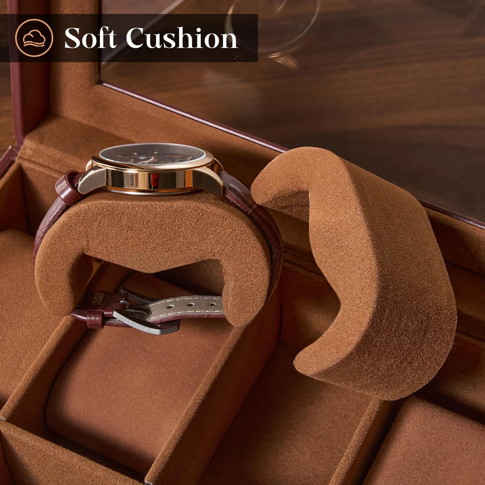 ProCase Coffret de Rangement pour Montres 2 Niveaux 8 Compartiments 1 Tiroir Couvercle Transparent Marron