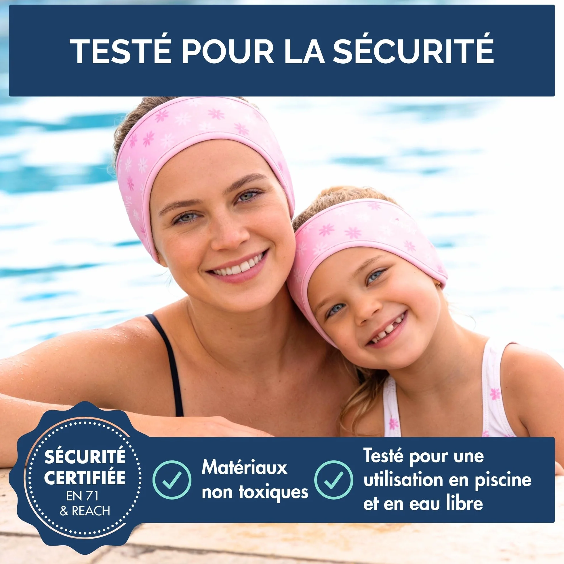 Limmys Bandeau de Natation pour Enfants Adultes – Bande Néoprène Élastique Renforcé Sans Latex Antidérapant Maintient Bouchons d’Oreilles (Pink Stars M 2-8 ans)