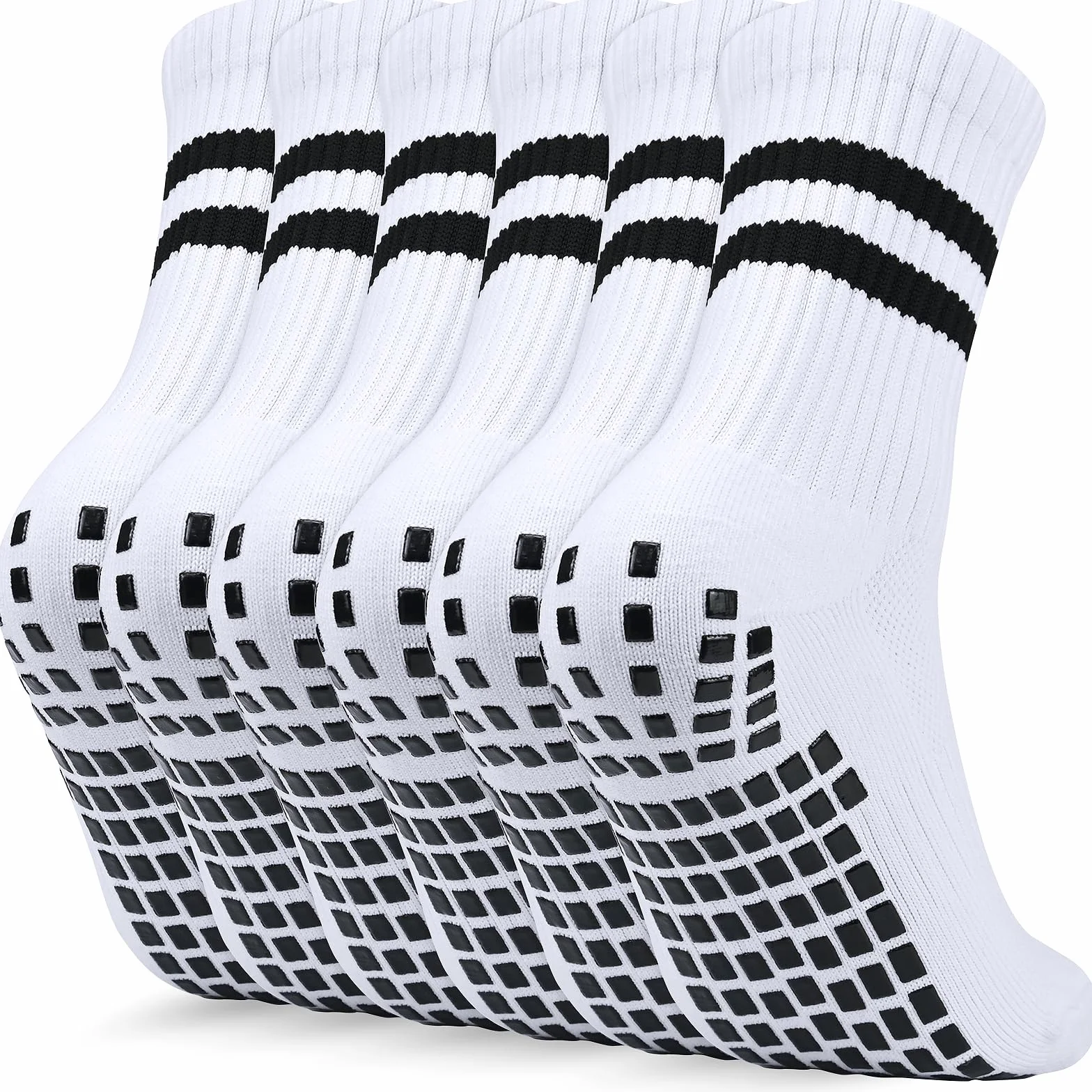 Lot de 3 paires chaussettes football antidérapantes garçon Blanc Noir 31-34 35-38