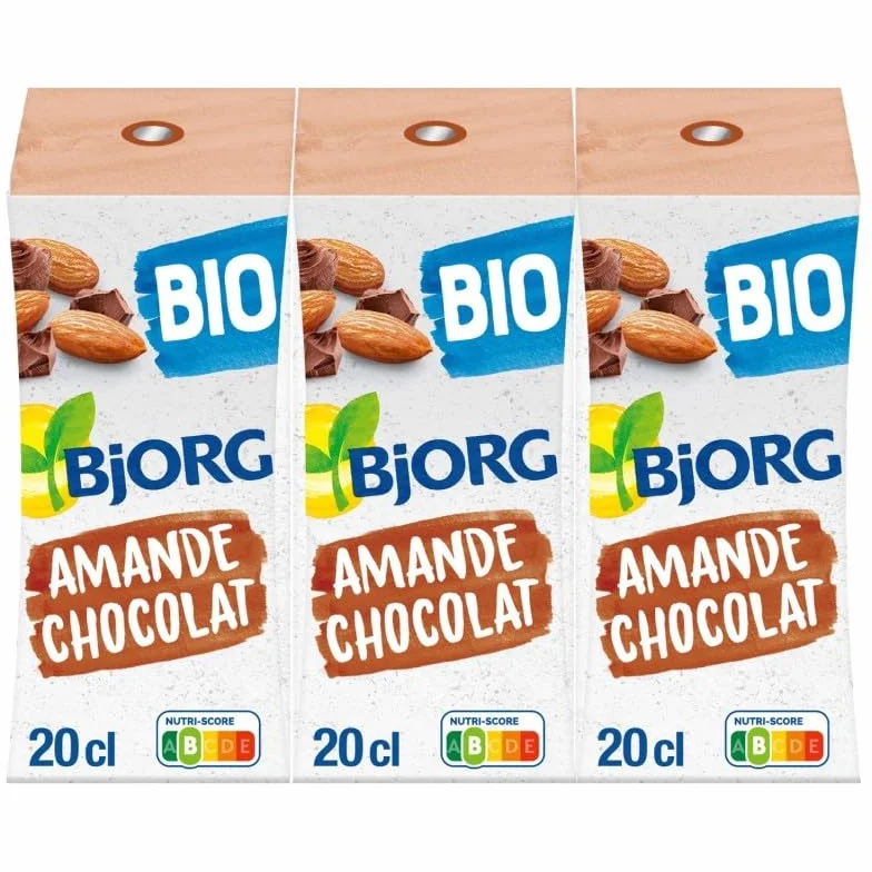 BJORG - Lait dAmande Chocolat Bio - Pack de 3 bouteilles de 200ml - Alternative saine et gourmande - Idéal pour une alimentation équilibrée - Lot De 3