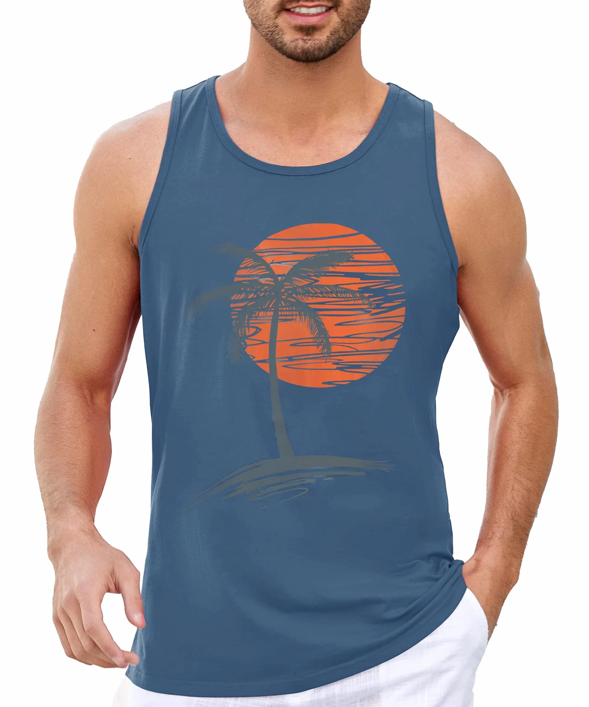 Runcati Débardeur imprimé pour homme Sans manches Coton respirant T-shirt de bodybuilding