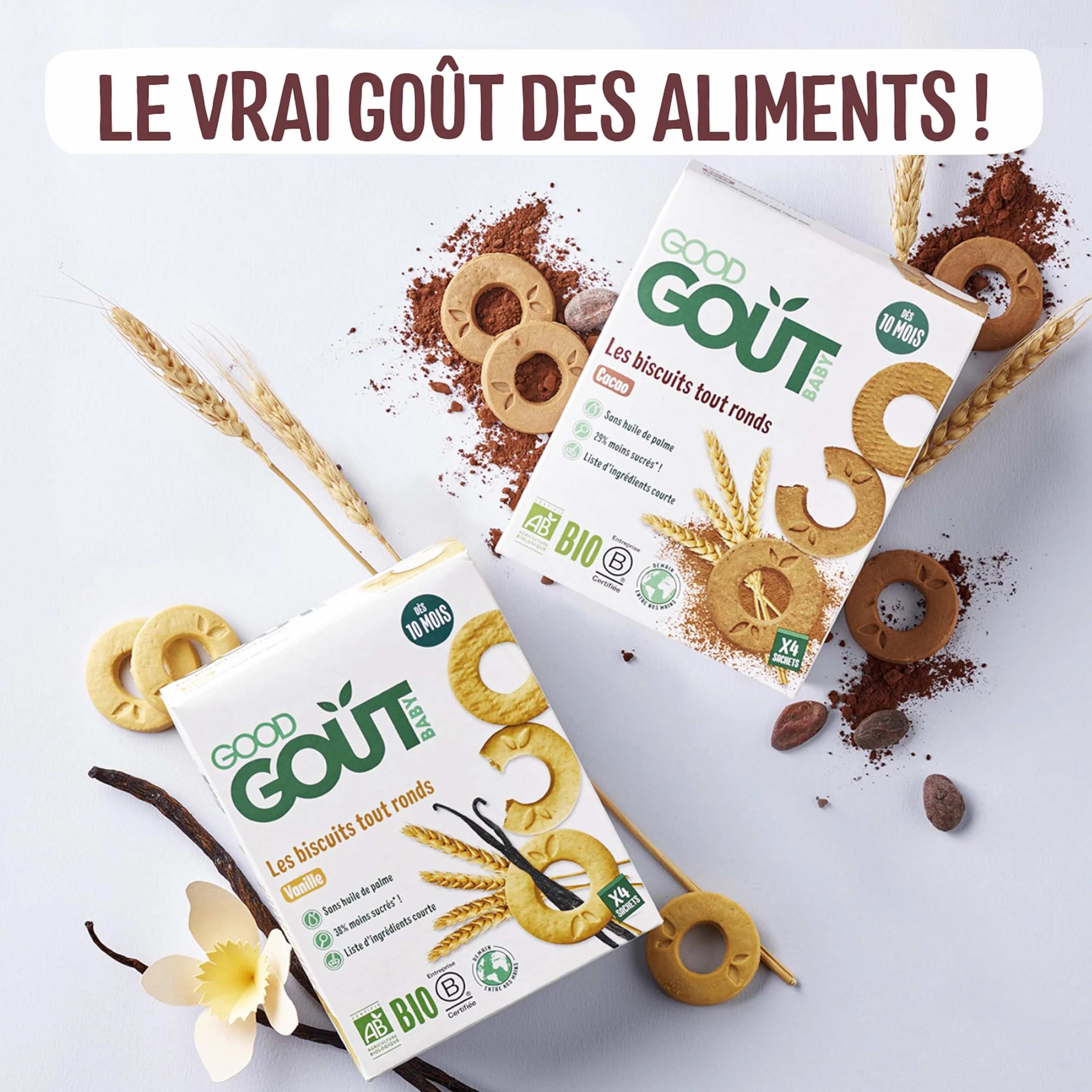 Good Goût - Biscuits Tout Ronds - Vanille Et Cacao - Biscuits Bébé - Dès 10 Mois - Bio - sans Huile De Palme - 4 sachets - Lot de 6