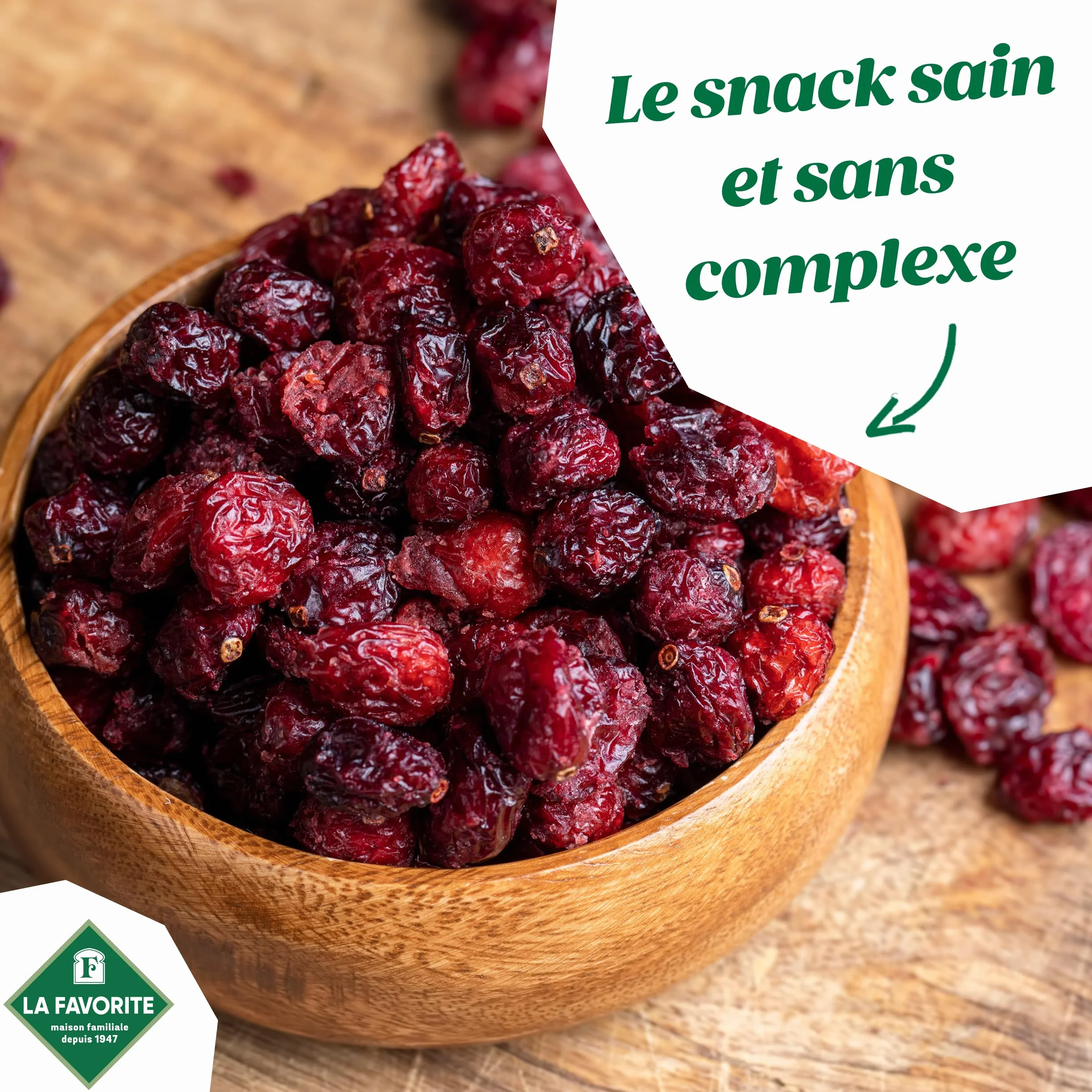 La Favorite - Cranberries Séchées 125 g - Canneberges Entières - Tendres & Savoureuses - Baie Cranberry – Légèrement Sucrées - Pour Encas Sain, Apéritif, Cuisine, Pâtisserie