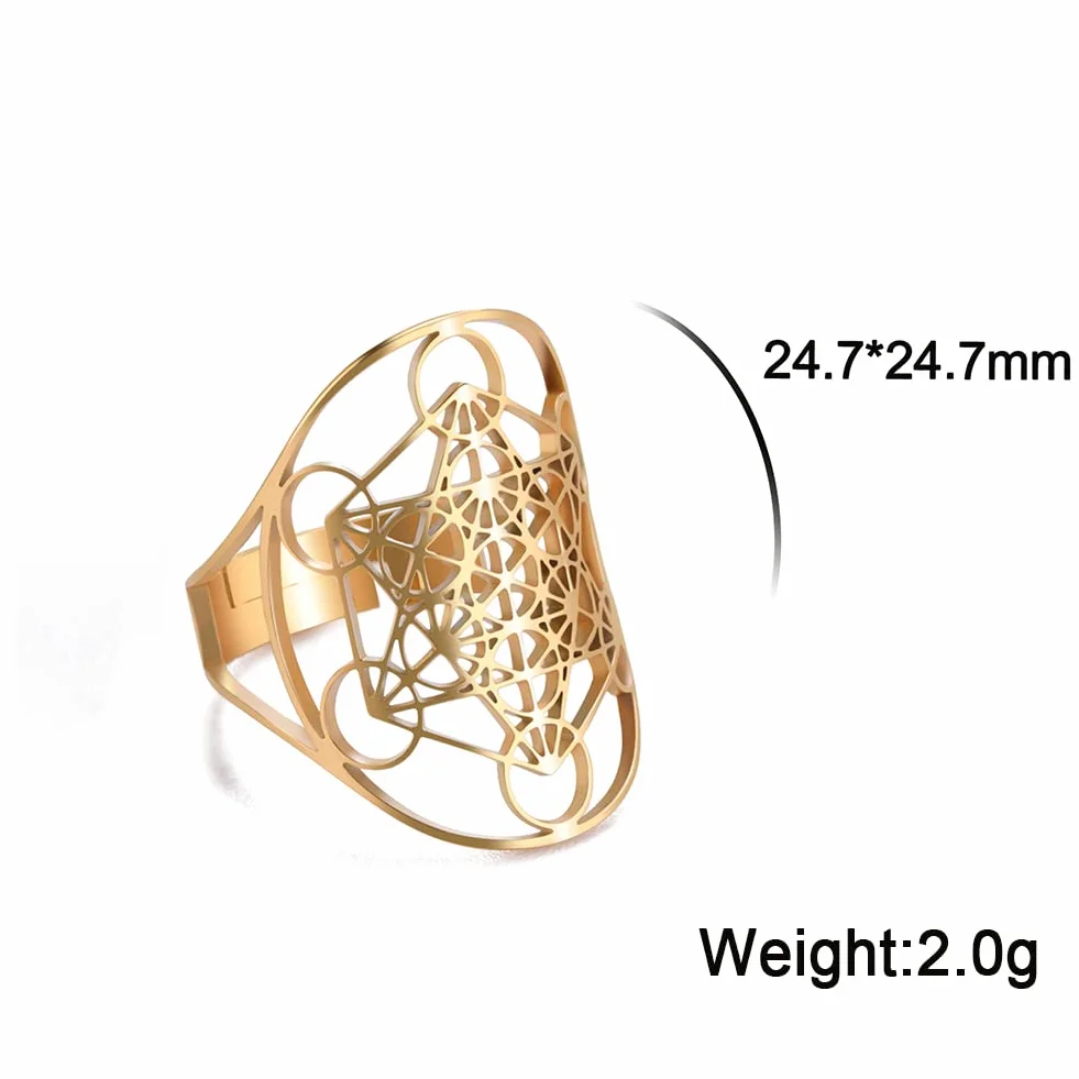 Amaxer Acier Inoxydable Metatrons Cube Anneau pour Femmes Archange Metatron Protection Évidé