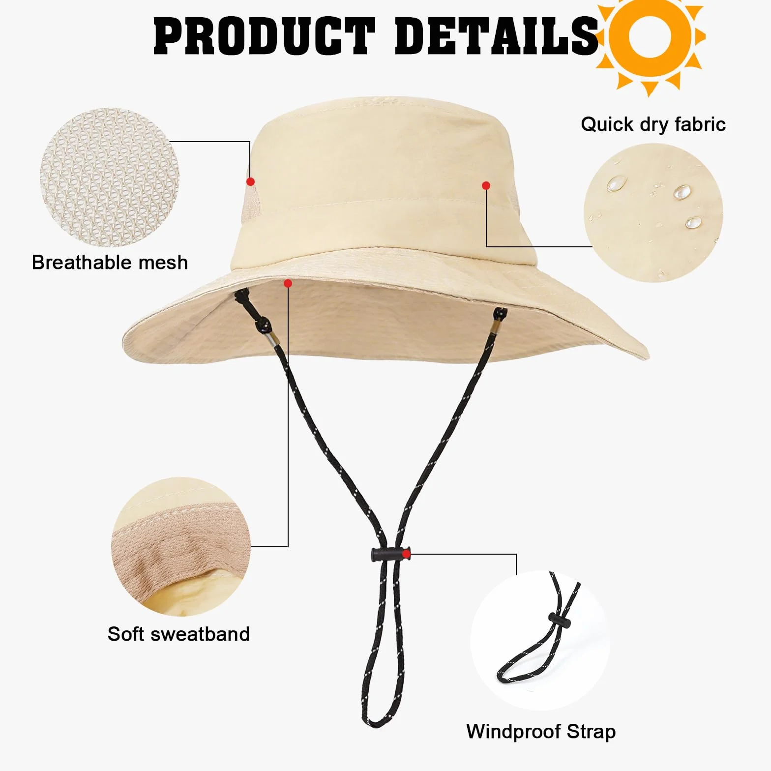Chapeau Anti UV Femme Homme, Bobs Pliable Respirant Chapeau de Pêche Protection Solaire Séchage Rapide Large Bord Chapeaux Boonie Bucket Hat Été