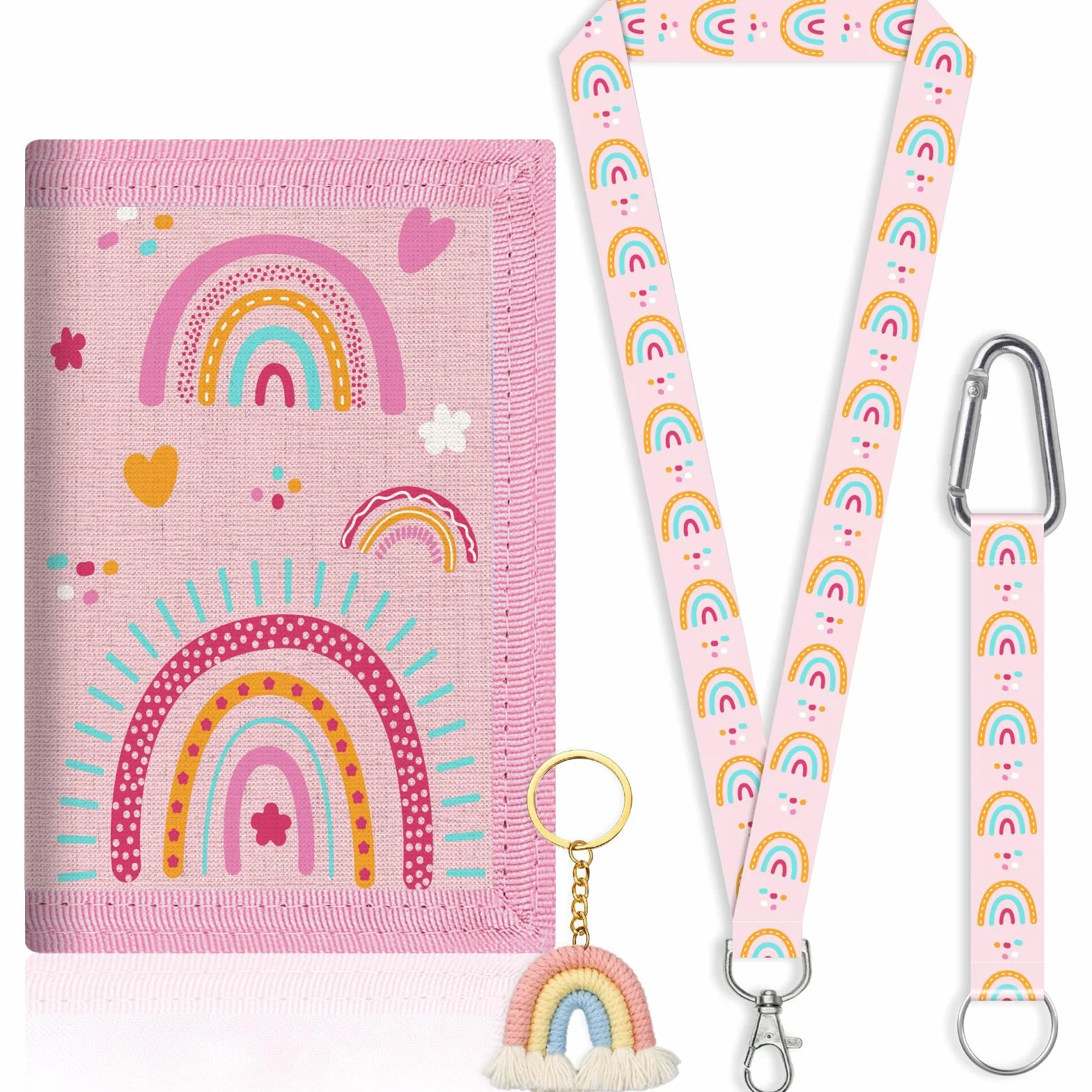 Portefeuille Enfant Arc-en-Ciel Nylon Porte-Carte Tour de Cou avec Compartiment Billets Poche à Pièces Cadeau 4-12 Ans
