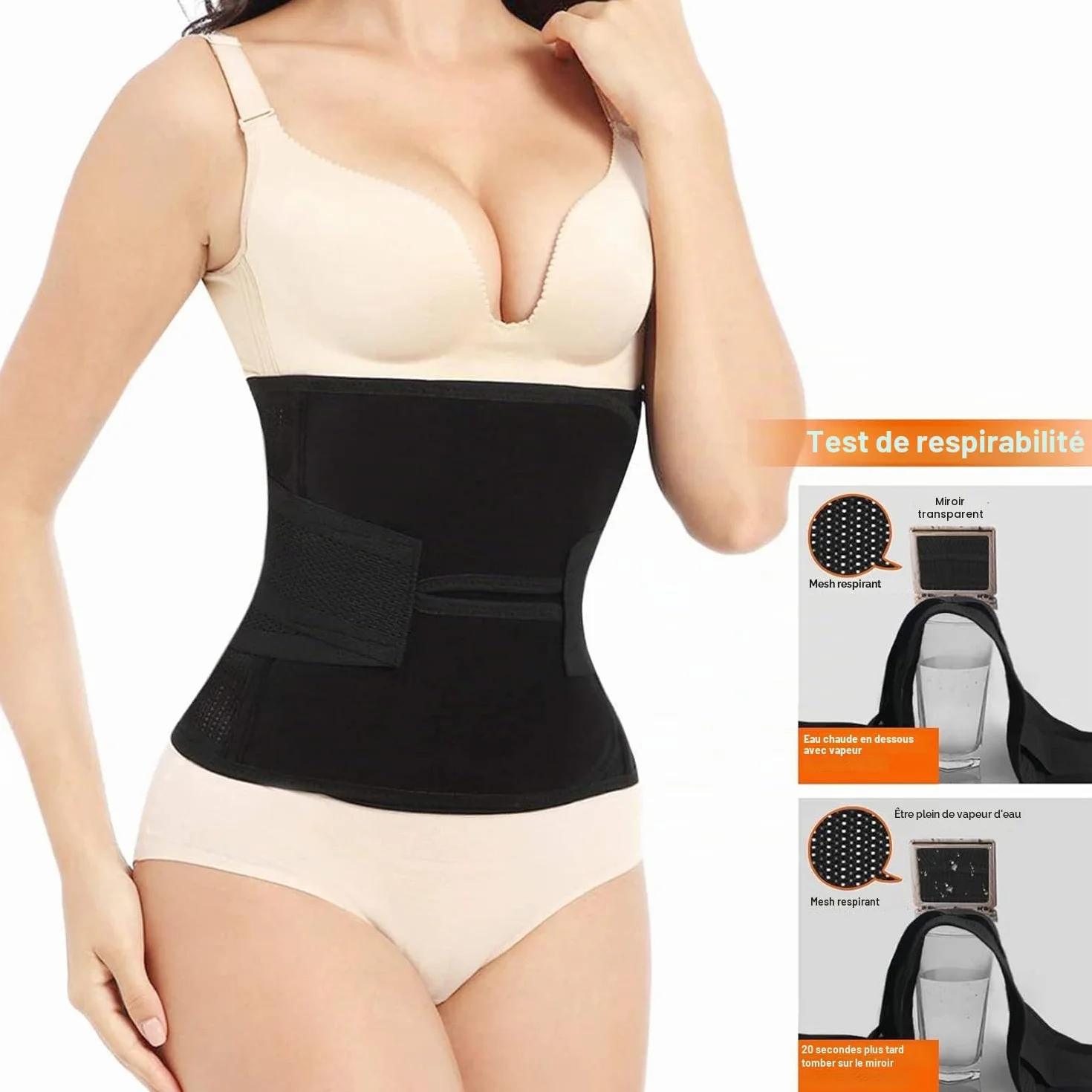 Trendyline Ceinture ventrale post-partum Ajustable Respirante pour Femmes Noir Moyen