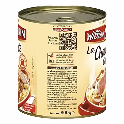 WILLIAM SAURIN - Choucroute Garnie Au Vin Blanc 800G - Lot De 4 - Offre Special