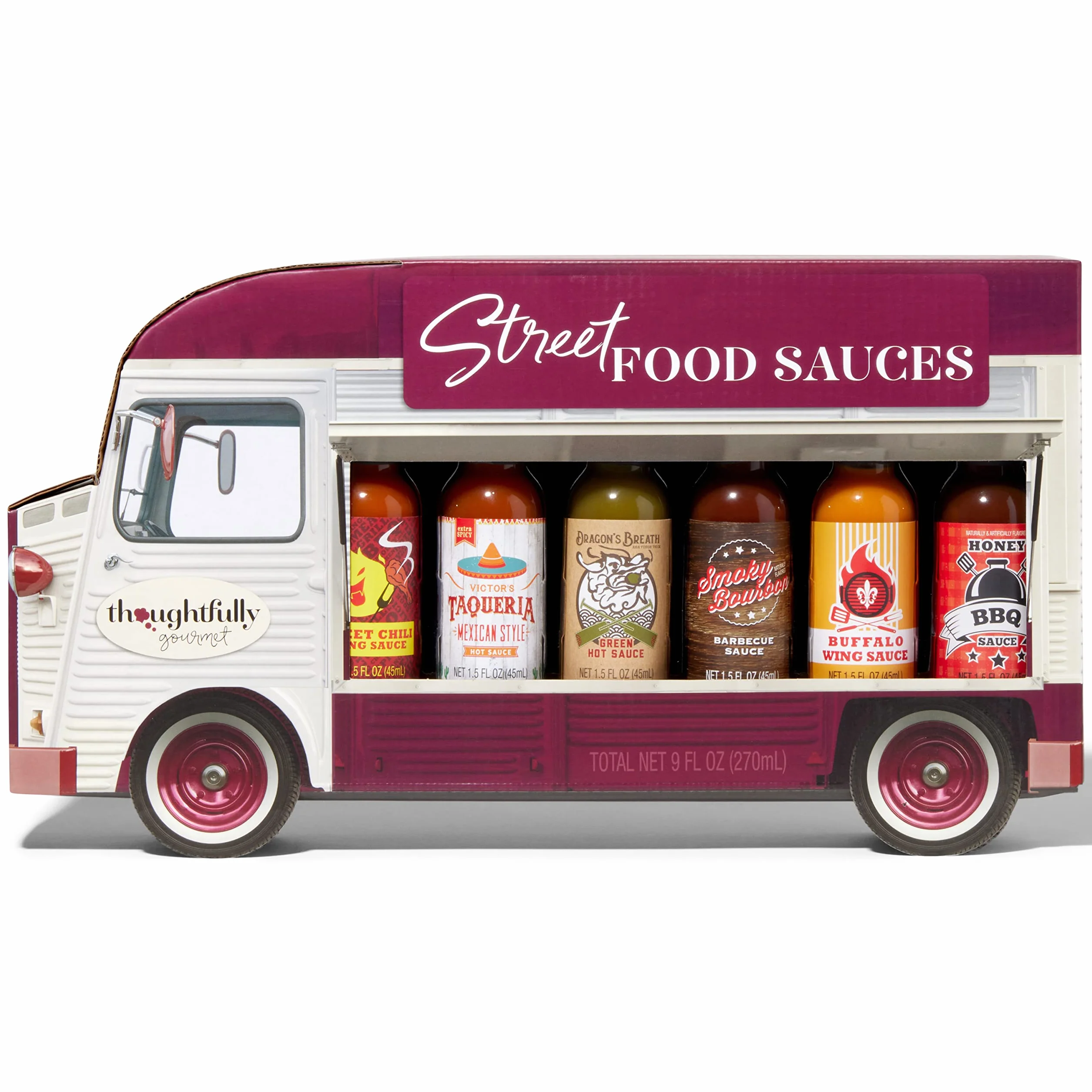 Thoughtfully – Coffret Cadeau Food Truck 6 Sauces BBQ et Piquantes – Sauces Wings, Barbecue, Hot Sauce – Idée Cadeau Homme, BBQ & Hot Ones Fans – Anniversaire & Fête des Pères – 6 x 45 ml
