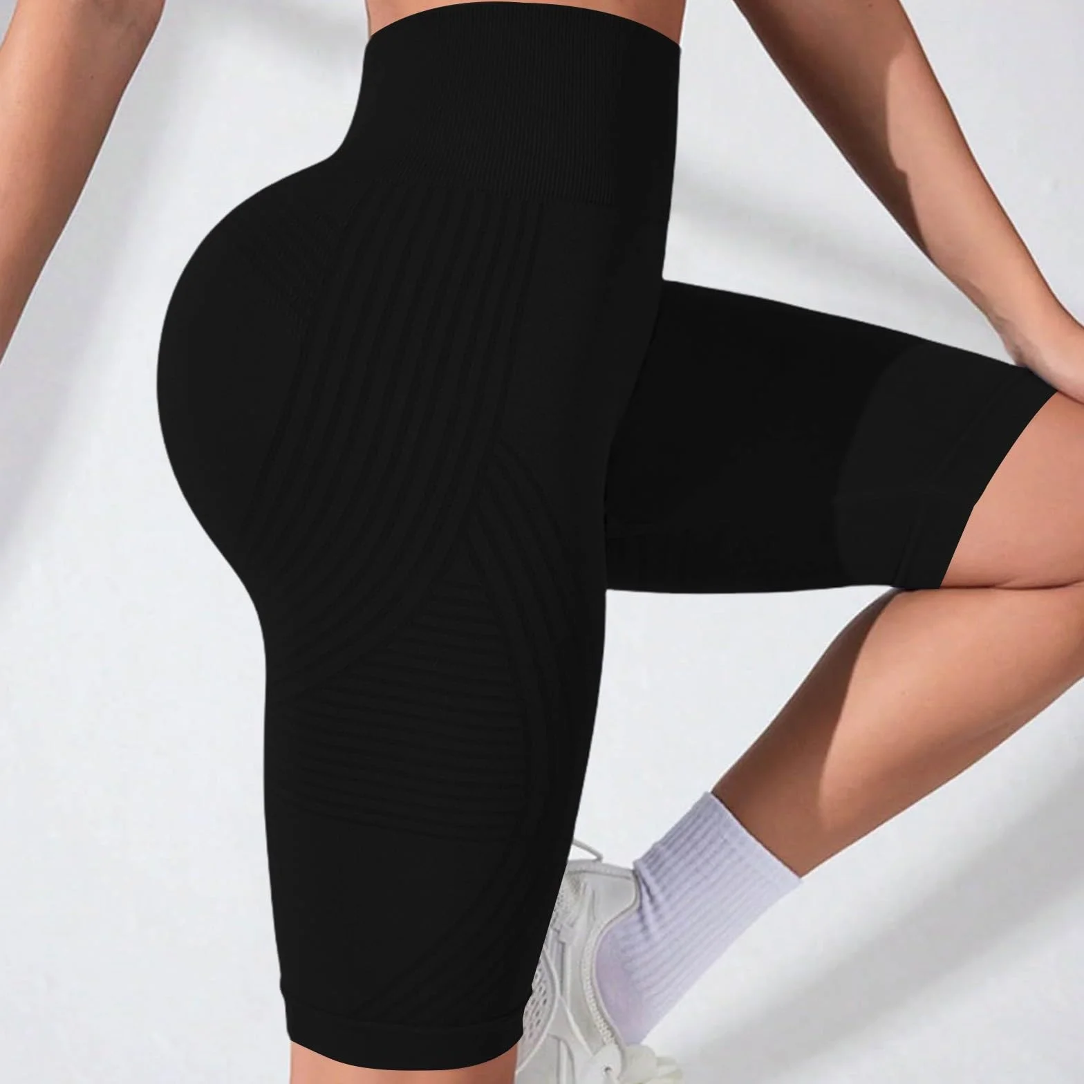 Luveon Leggings Short 3D Anti Cellulite, Legging Anti-Cellulite à Compression, Minceur Taille Haute sans Couture, Push-Up Opaque Yoga Fitness Pantalon Sport